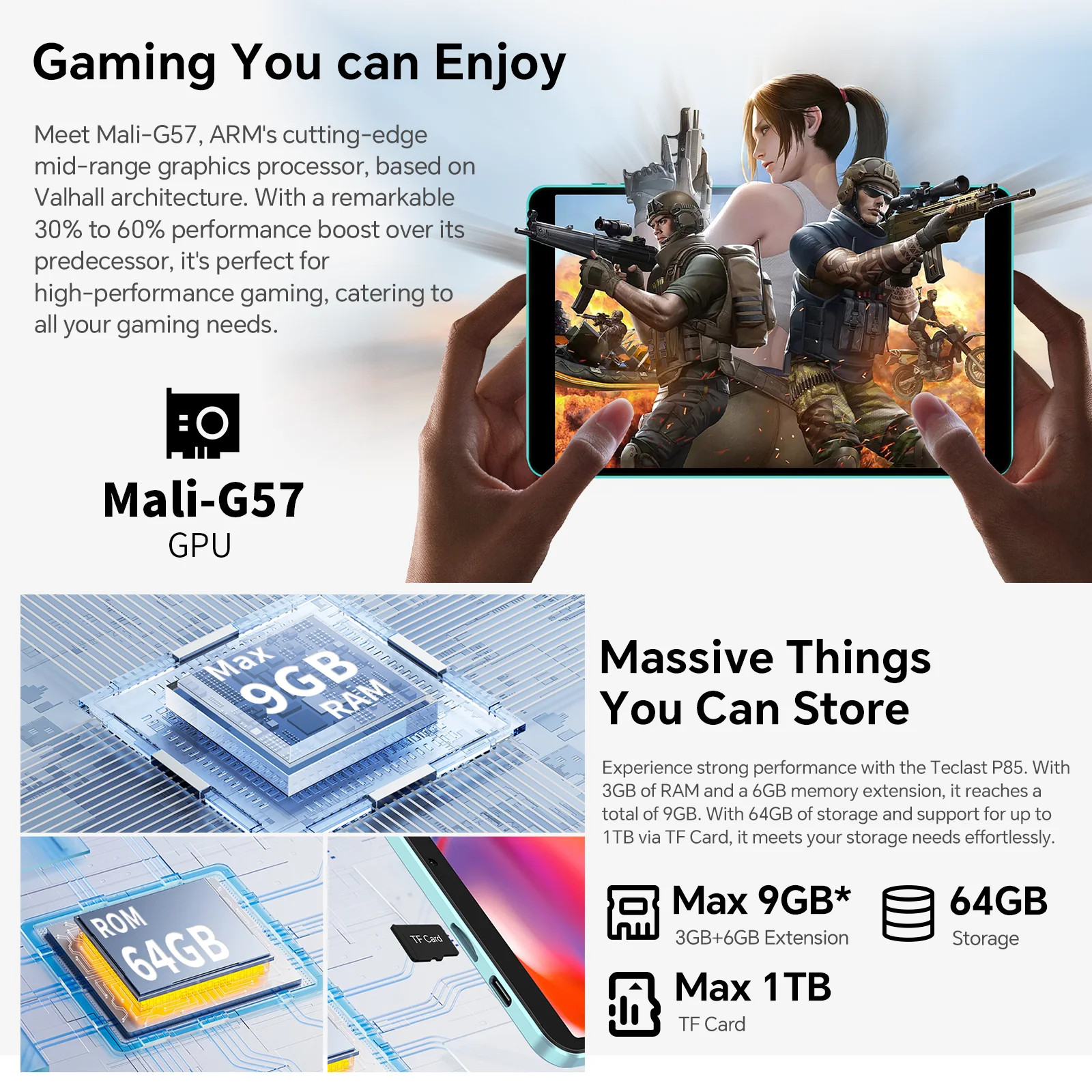 Teclast P85 Android 15 Tablet 8″ IPS 3GB+64GB A333 WiFi 6 5000mAh Metal