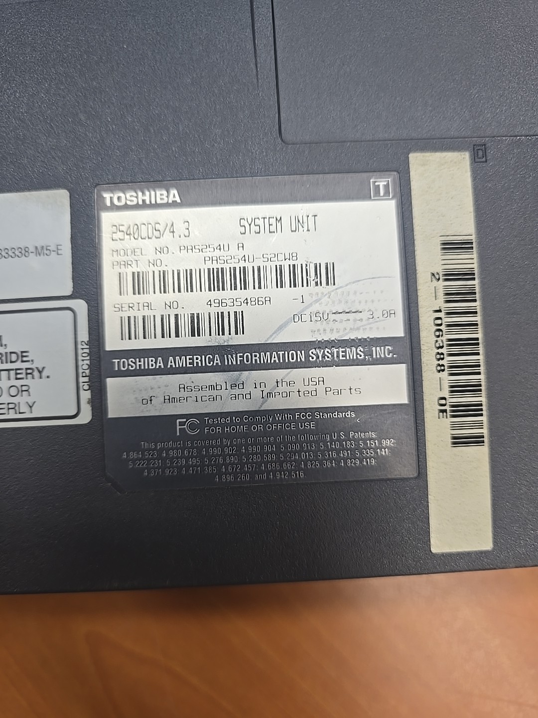 Toshiba Satellite 2540CDS AMD K6-2 333MHz 98304 KB With Power Supply