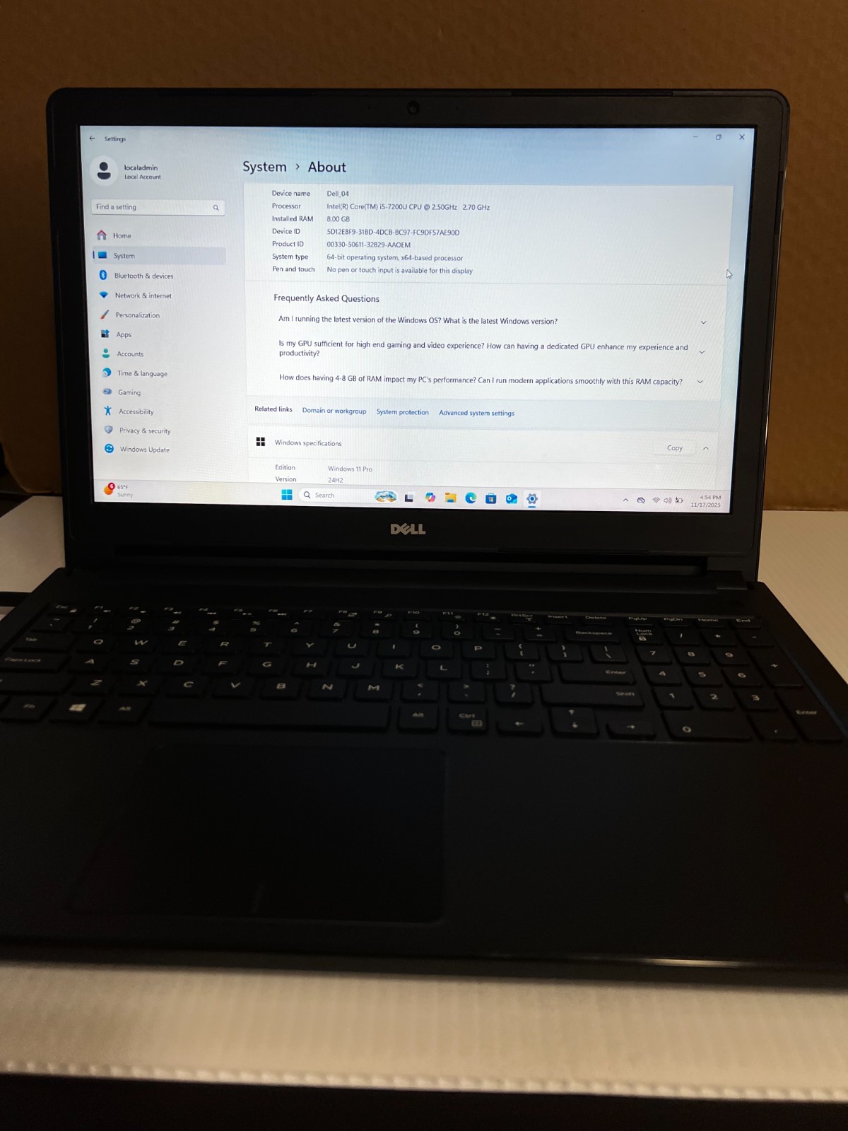 Dell Inspiron 5566 Laptop – Clean, Windows 11 Pro, OEM Adapter, Ready to use.