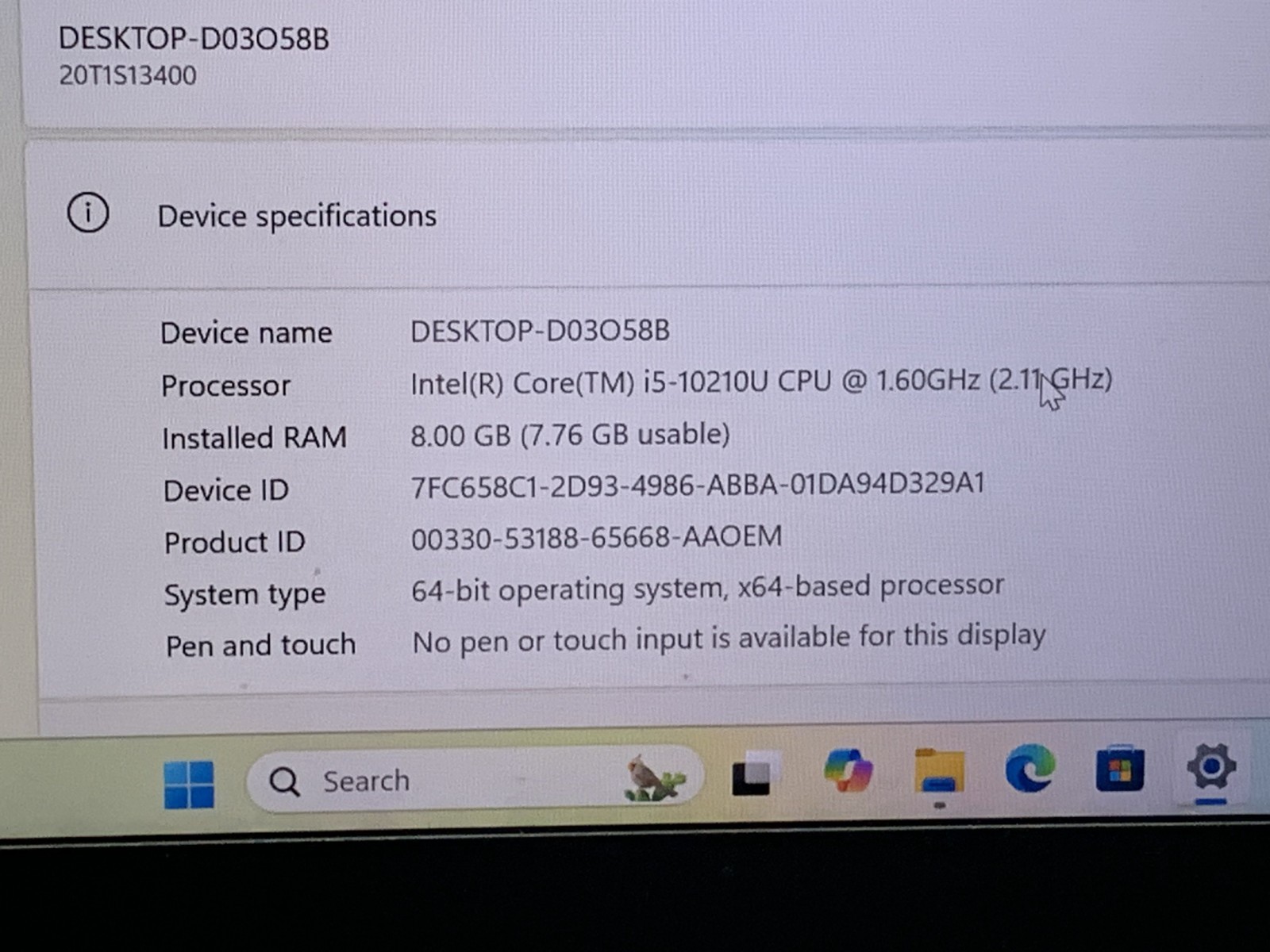 LENOVO THINKPAD T14S GEN1 i5- 10210U@ 1.60GHz 8GB RAM 512GB SATa W11P W/AC*READ