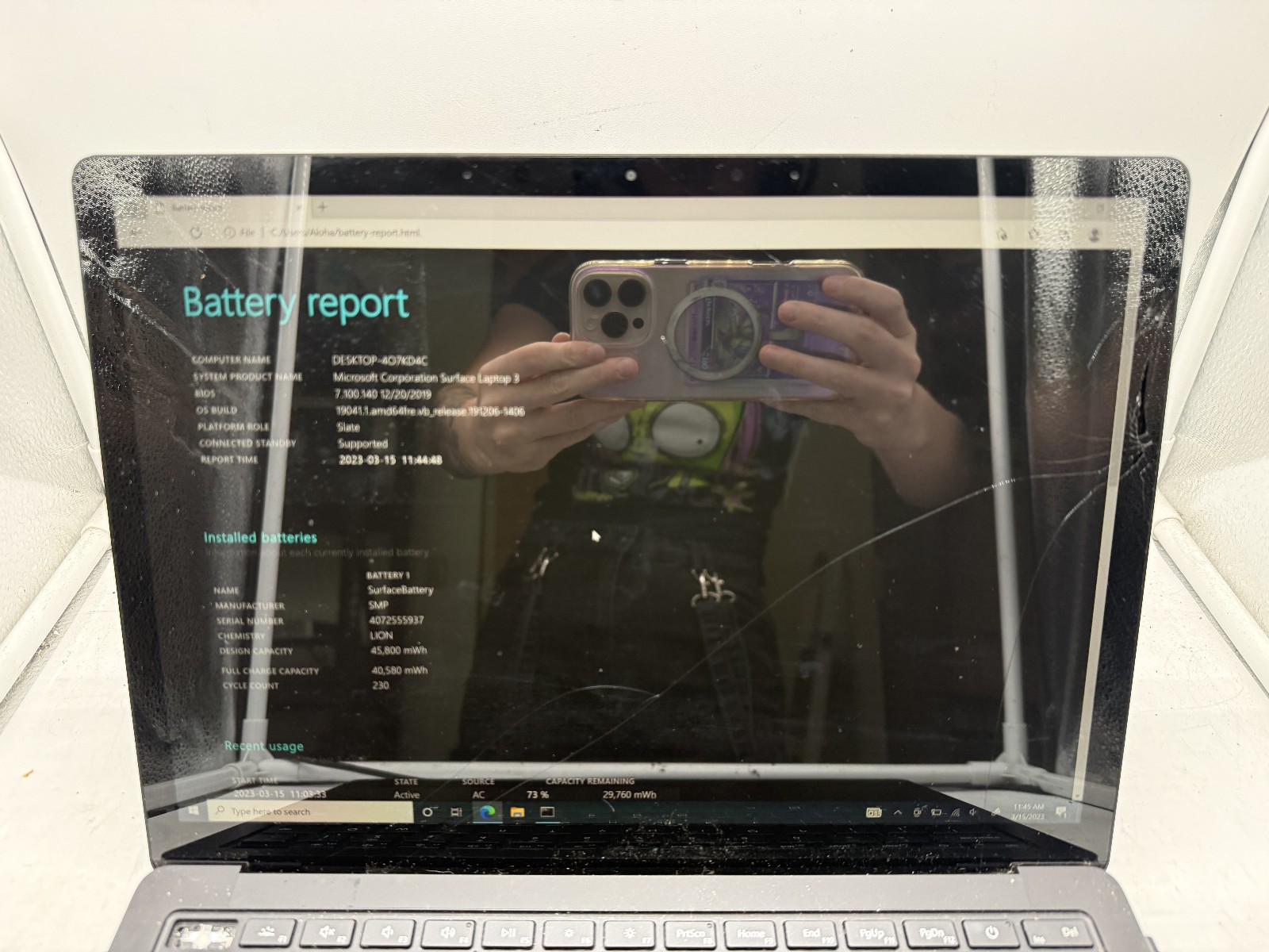 Microsoft Surface Laptop 3 15.6” i7-1065G7 512GB 16GB Win 10 CRACKED SCREEN