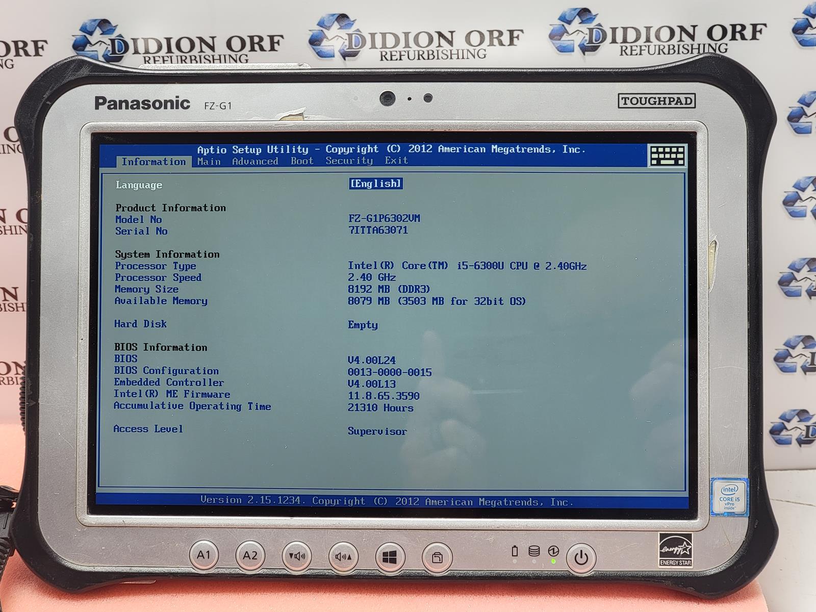PANASONIC FZG1 i5 6300U 2.40GHz 8 GB RAM NO HDD/SSD NO OS SKU 15578