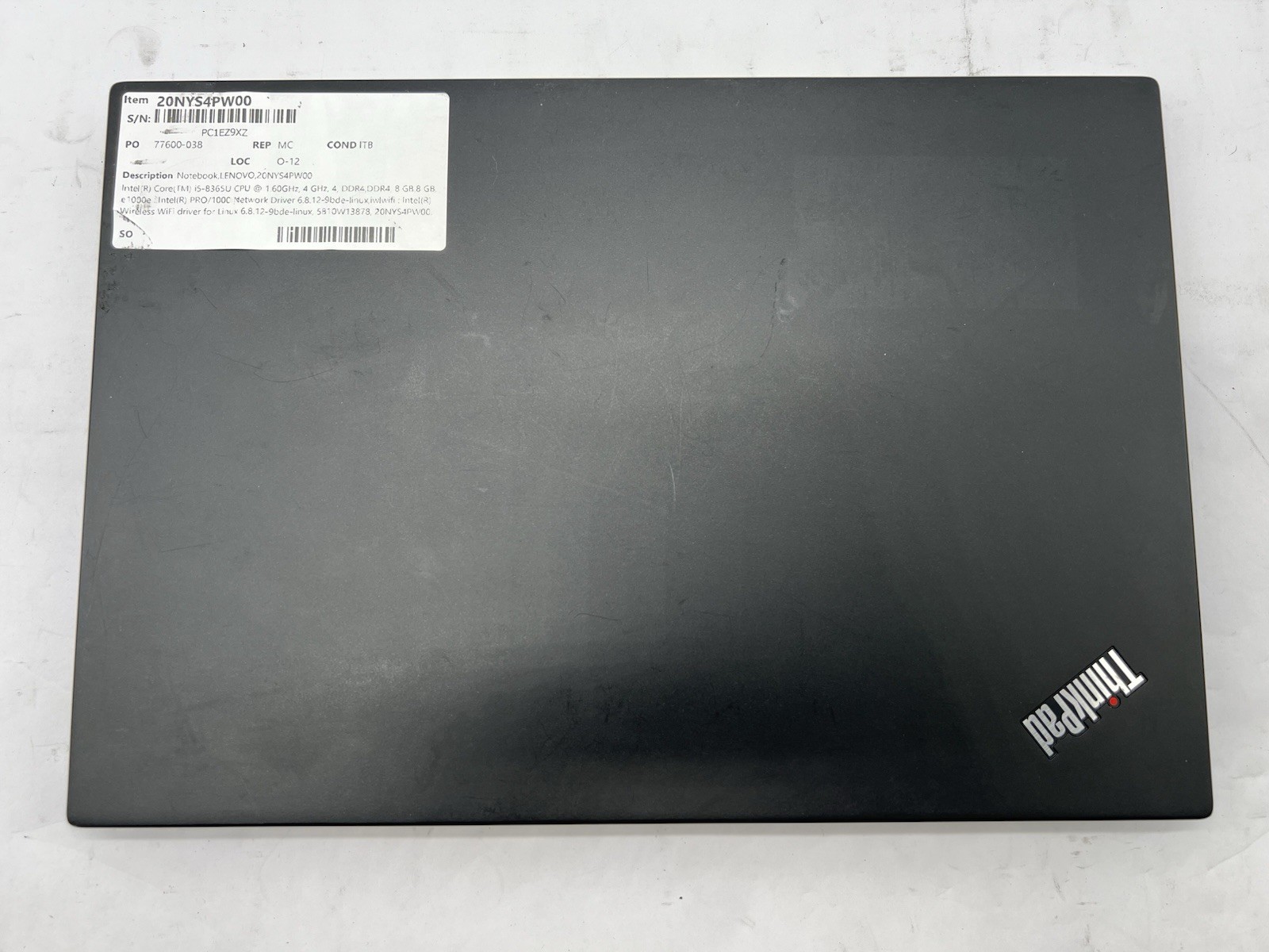 Lenovo ThinkPad T490s, i5-8365U CPU @ 1.60GHz, 16GB RAM-No HDD/OS/Charger