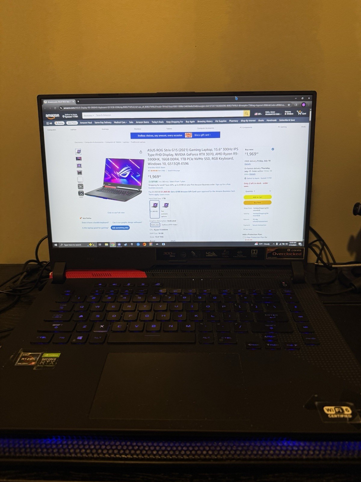 ASUS ROG Strix G15 Gaming Laptop Ryzen 9 5900HX, RTX 3070, 32GB RAM, 6TB SSD