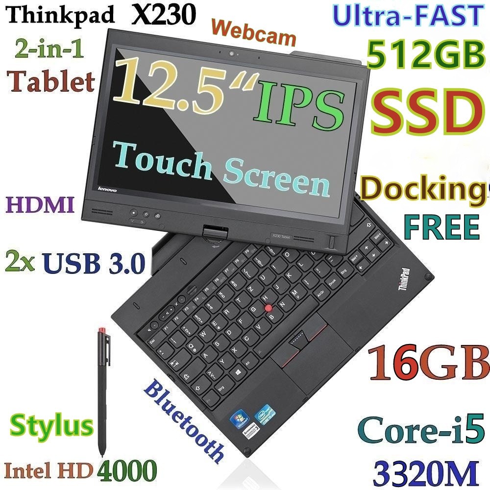 Lenovo Thinkpad X230 TABLET Touching i5 12.5″ 512GB SSD 16GB USB-3.0 + Docking