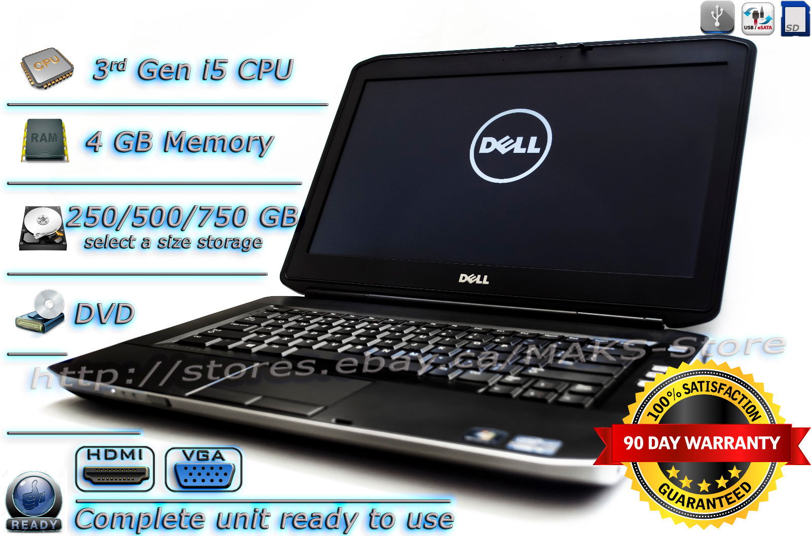 DELL E5430 14.0” Laptop Intel Core i5 3rd Gen (2.6 Ghz) 4GB 250/500/750GB HDD