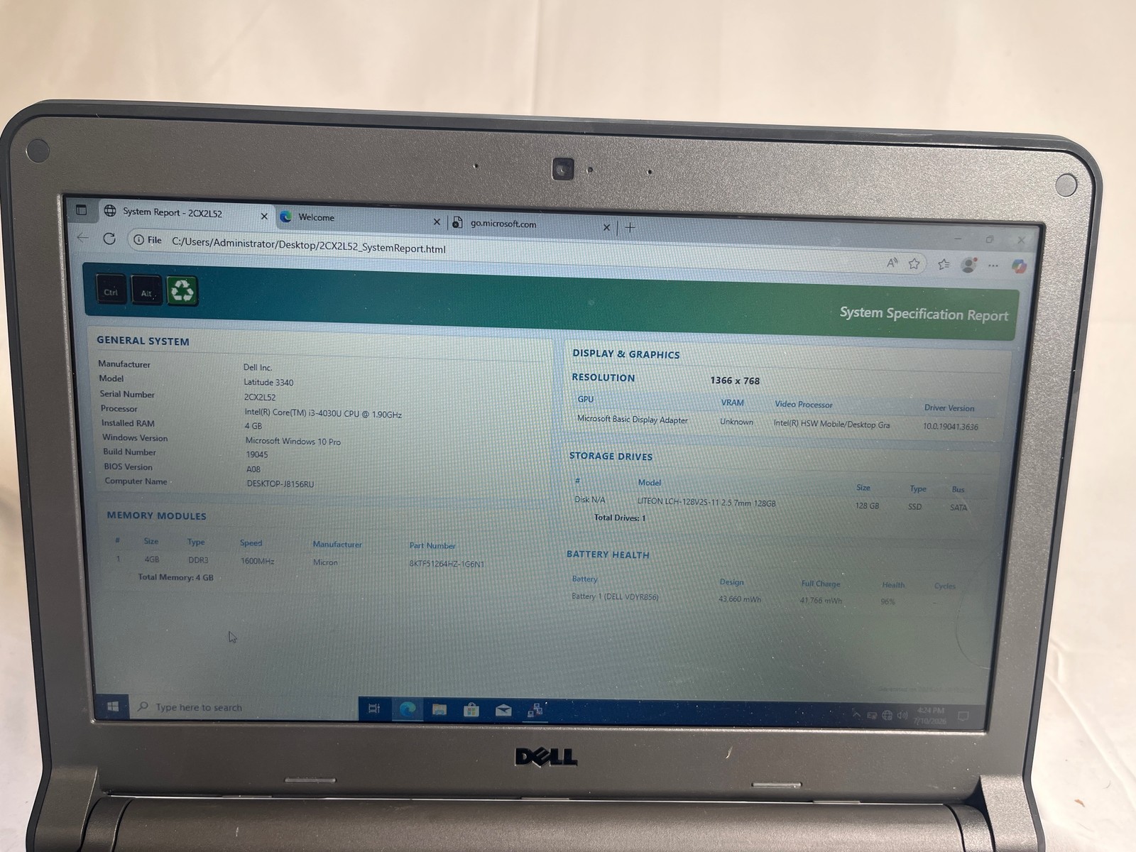 Dell Latitude 3340 i3-4030U 1.9GHz 4GB 128GB SSD 13.3″