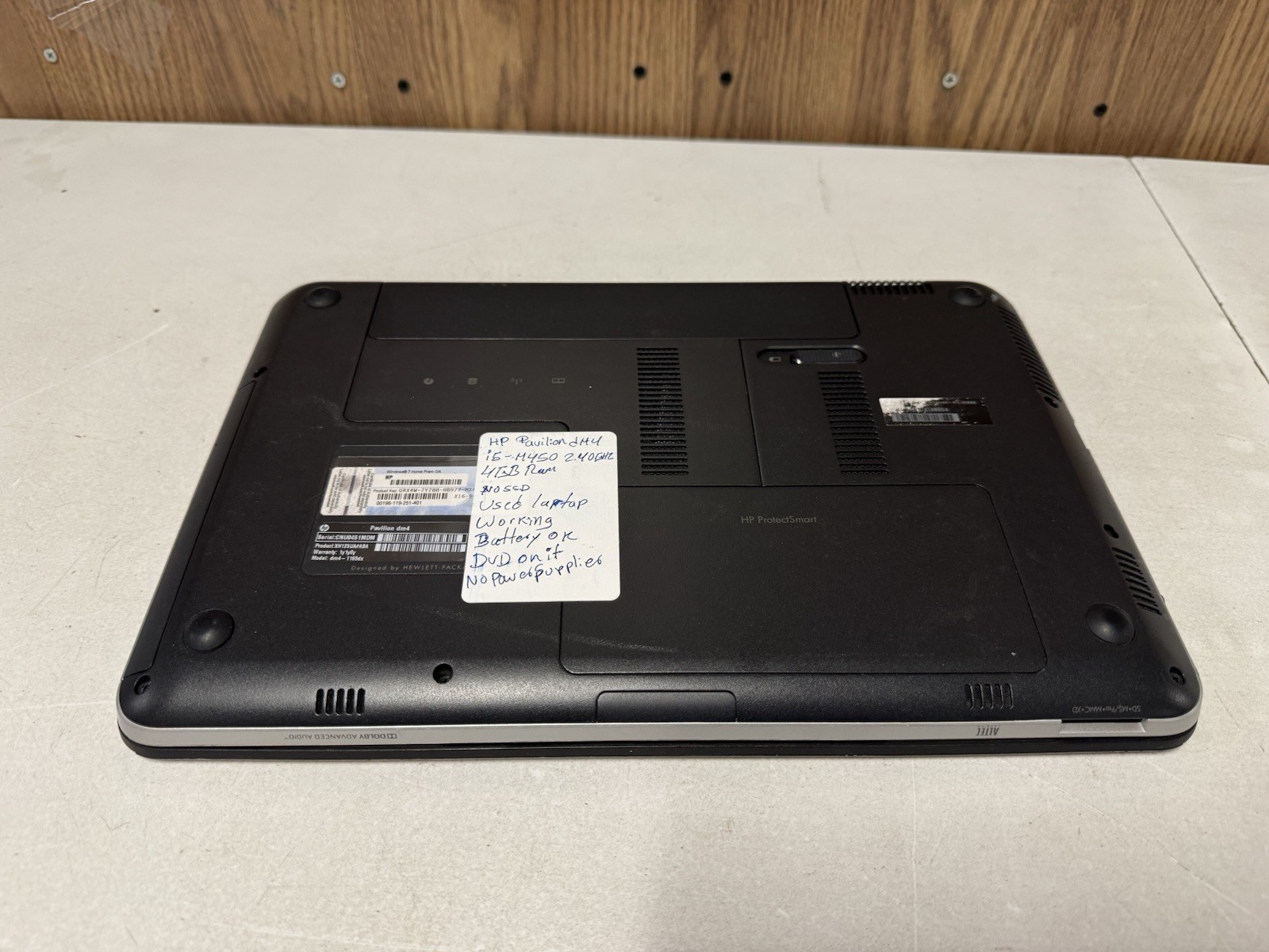 HP Pavilion dm4 i5-2450M 4GB RAM No SSD Battery OK DVD Not Working