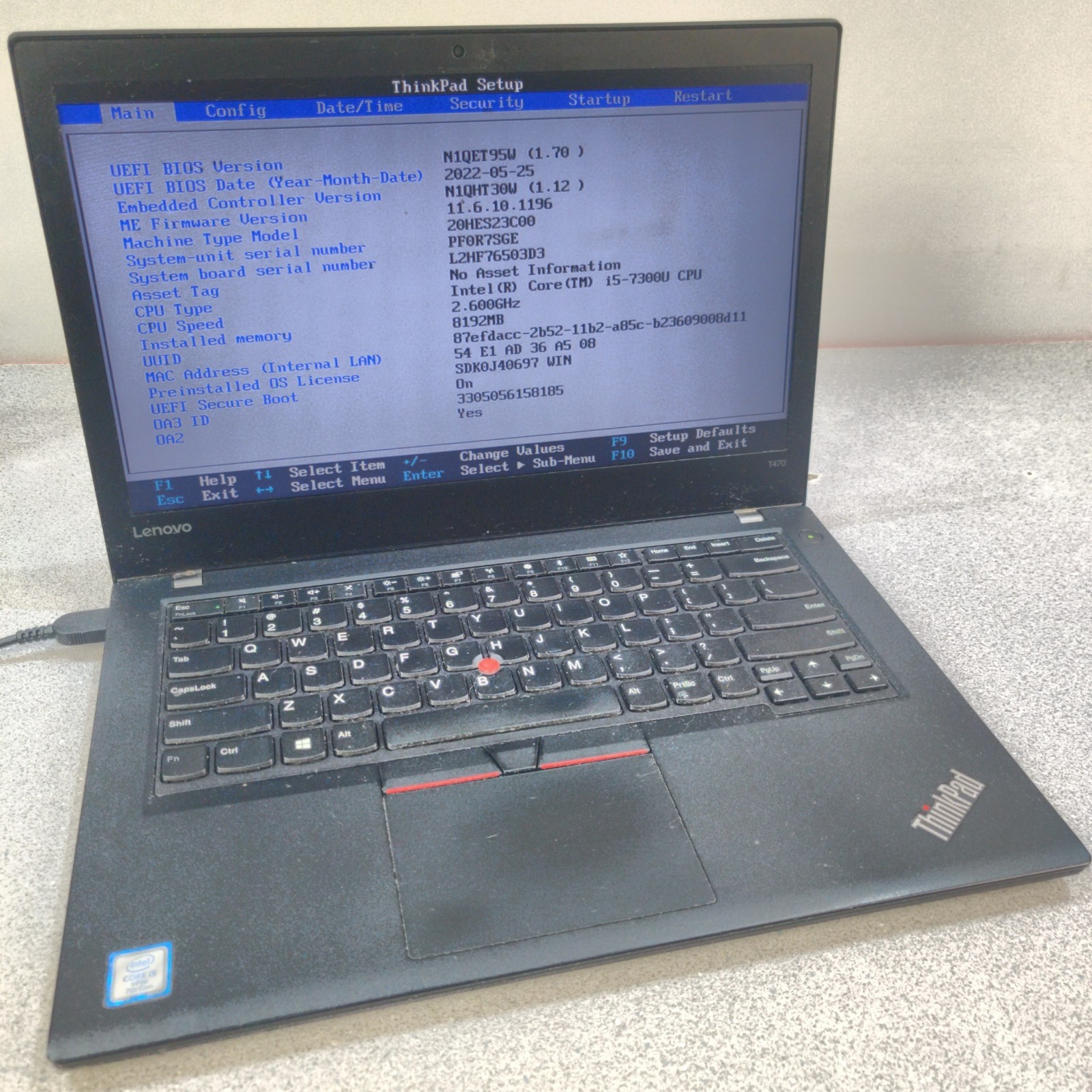 Lenovo ThinkPad T470 (14”) Core i5-7300U 8GB DDR4 NO SSD/OS/AC ADAPTER/BATTERY