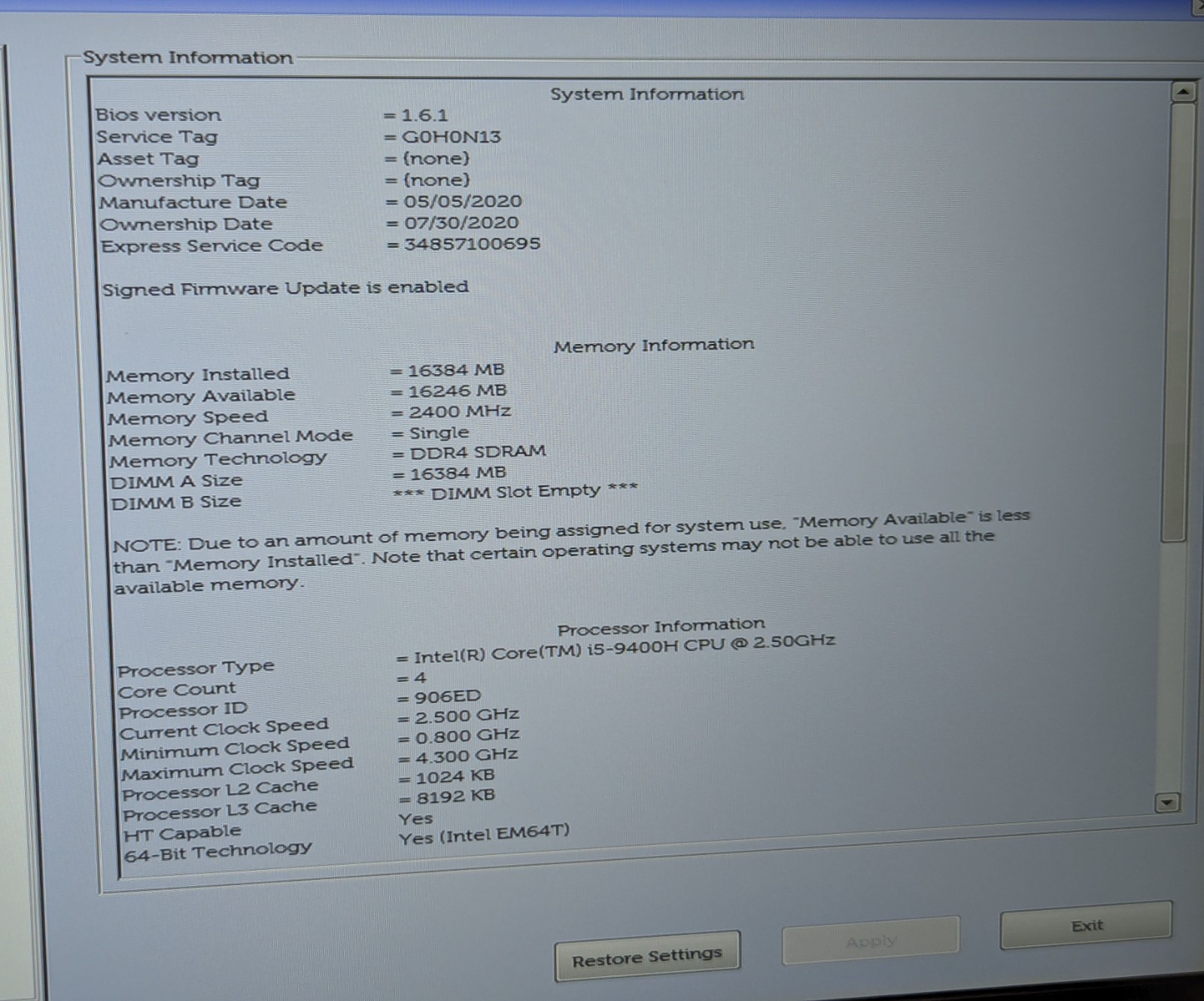 Incomplete Dell Latitude 5501 15.6″ Laptop i5-9400H 2.50GHz 16GB RAM – *READ*
