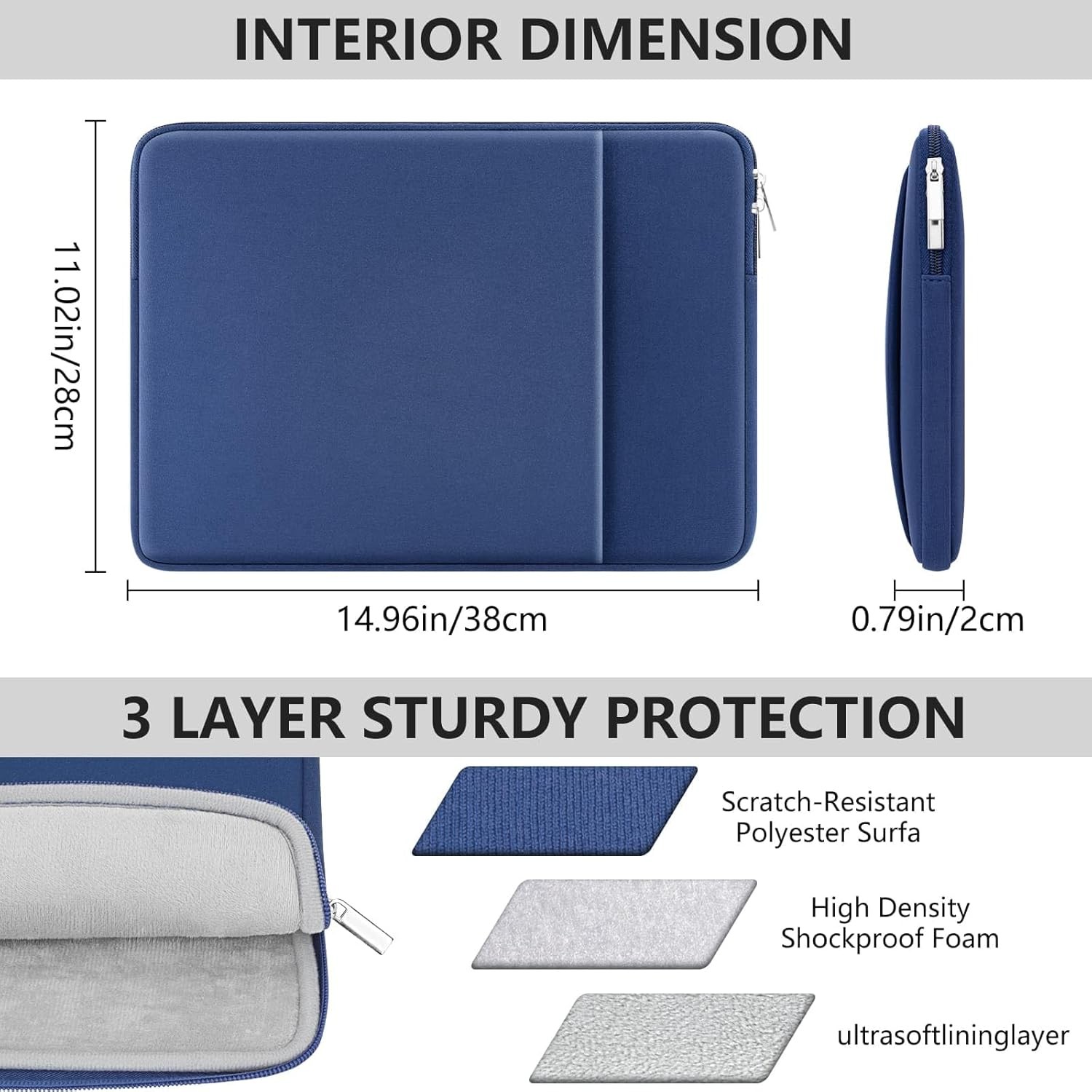 15.6″ Dell G15/Legion 15.6 Inch Chromebook Laptop Sleeve Protective Case, Navy B