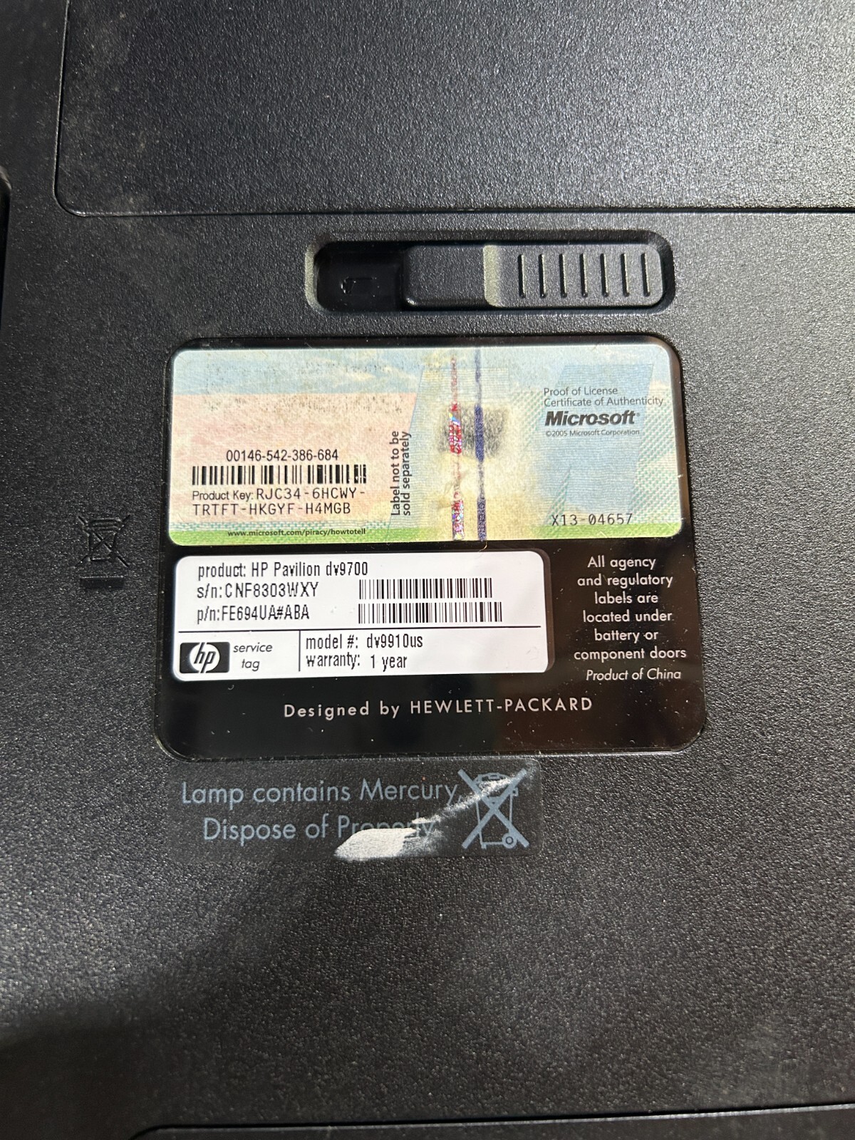 Used – Parts – HP Pavilion dv9910us Laptop – AMD Turion X2 – No RAM – No Drive