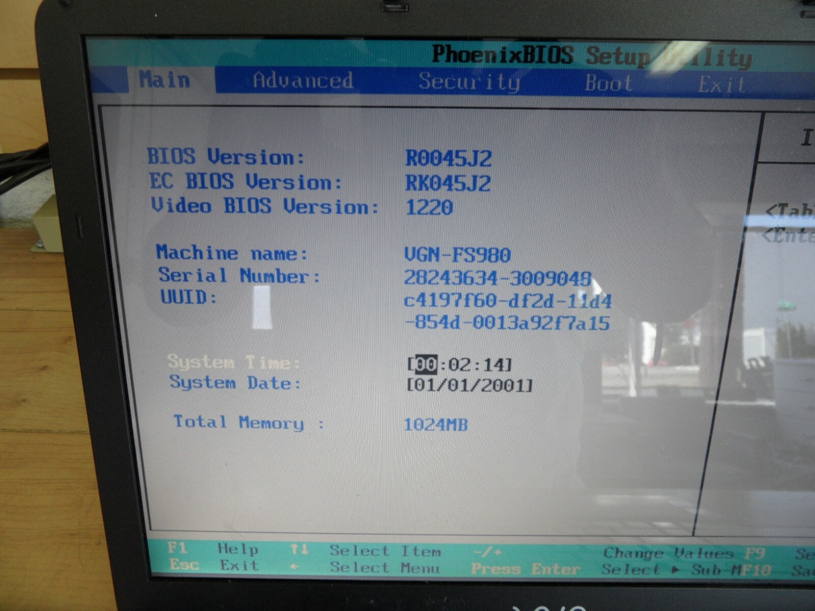 Sony VGN-FS980 Laptop For Parts Posted Bios Hard Drive Wiped *