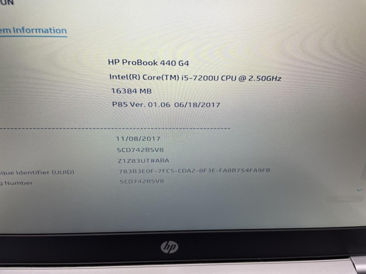 HP PROBOOK 440 G4 Laptop w/ Intel Core i5-7200U 2.50 GHZ + 16 GB | No HD / OS