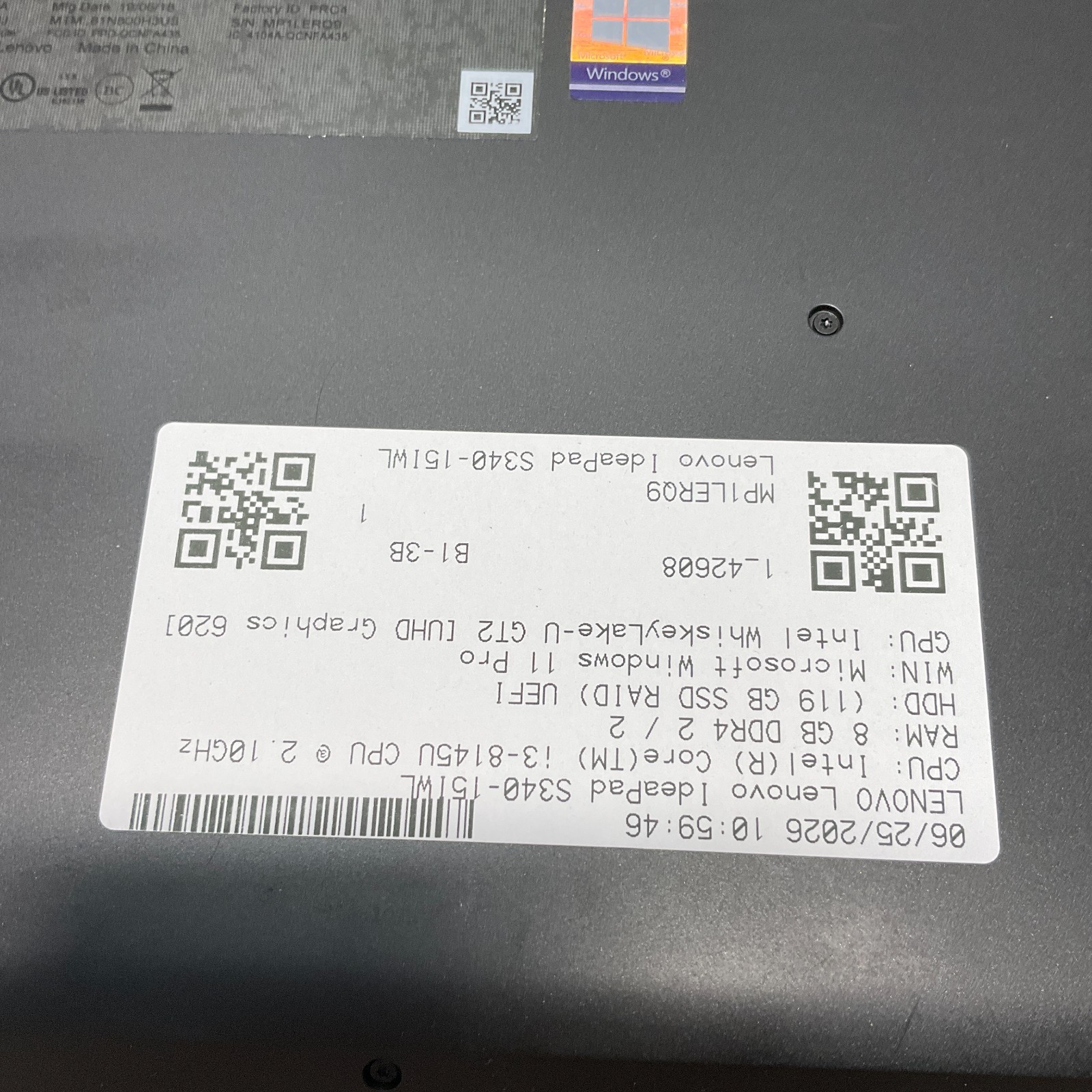 Lenovo IdeaPad S340-15IWL 15″ Core i3-8145U 2.10GHz 8GB RAM 128GB SSD Windows 11