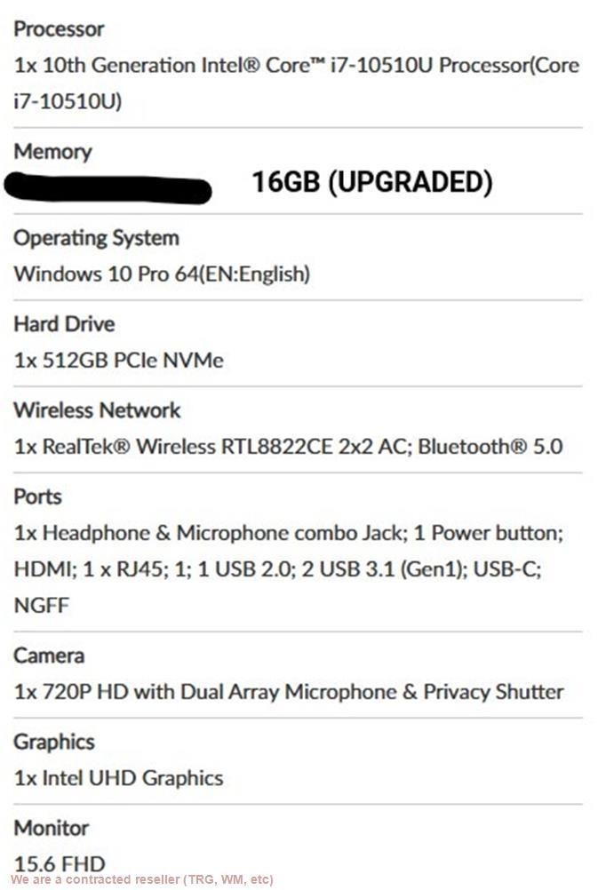 Lenovo Thinkpad E15 20RD002RUS 15.6″ Intel I7 -16GB RAM – 512GB SSD SEE DETAILS