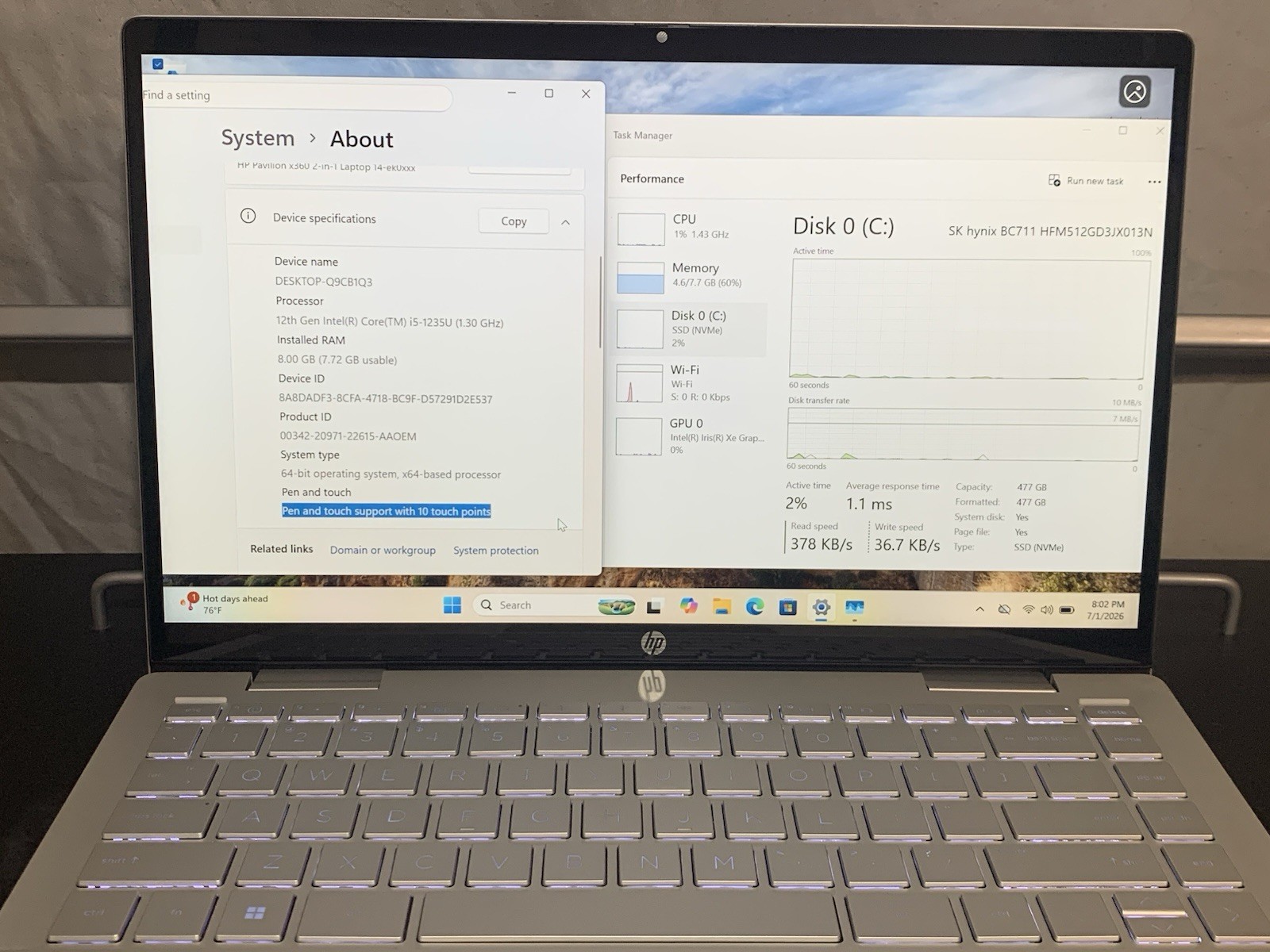 HP Pavilion x360 14-ek0033dx i5-1235U 8GB 512GB SSD Win11 14in Touch FHD Silver