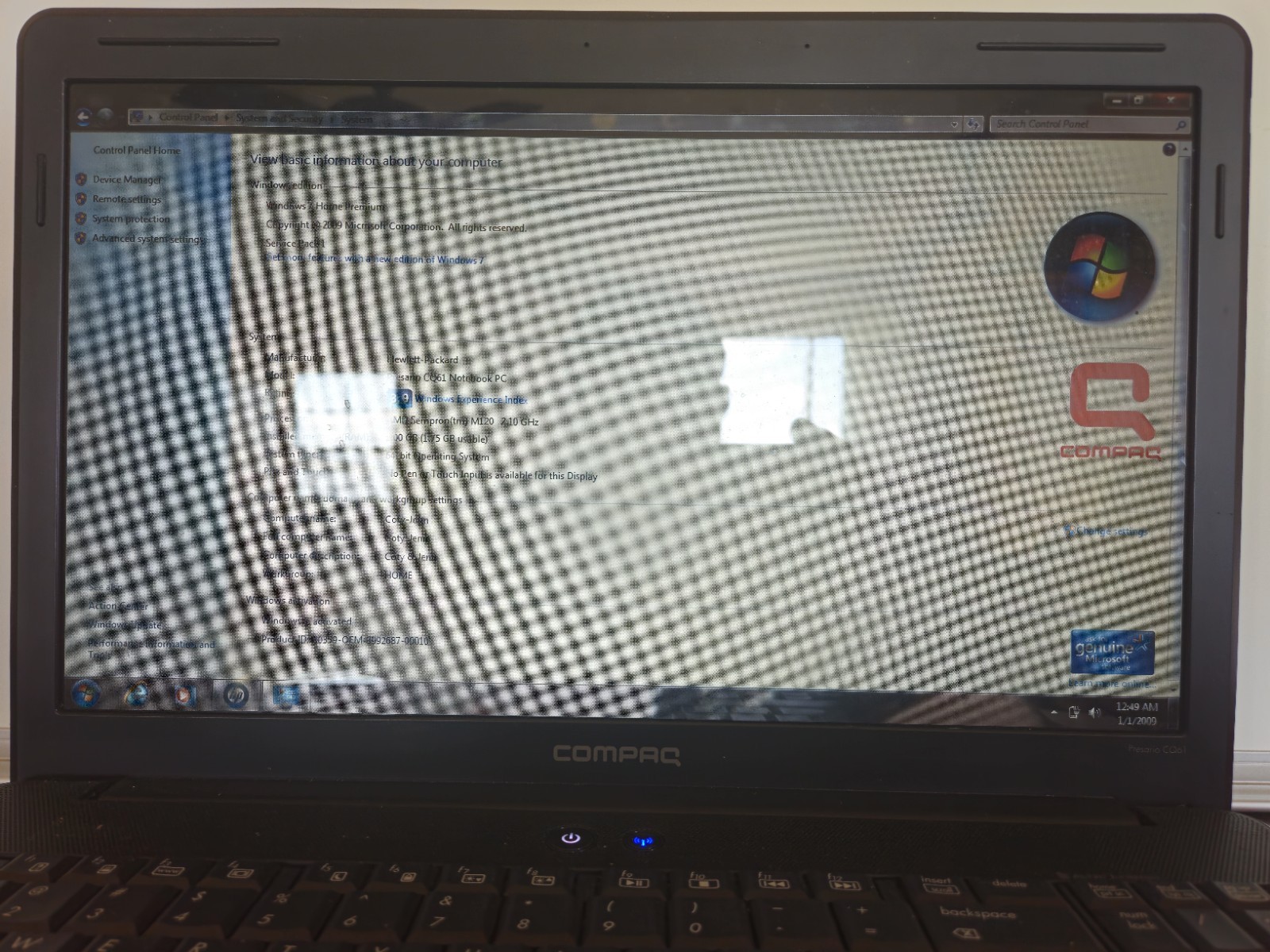 HP Compaq Presario CQ61 AMD Athlon II Dual-Core 4GB Ram 2.0GB HDD W7HomeP