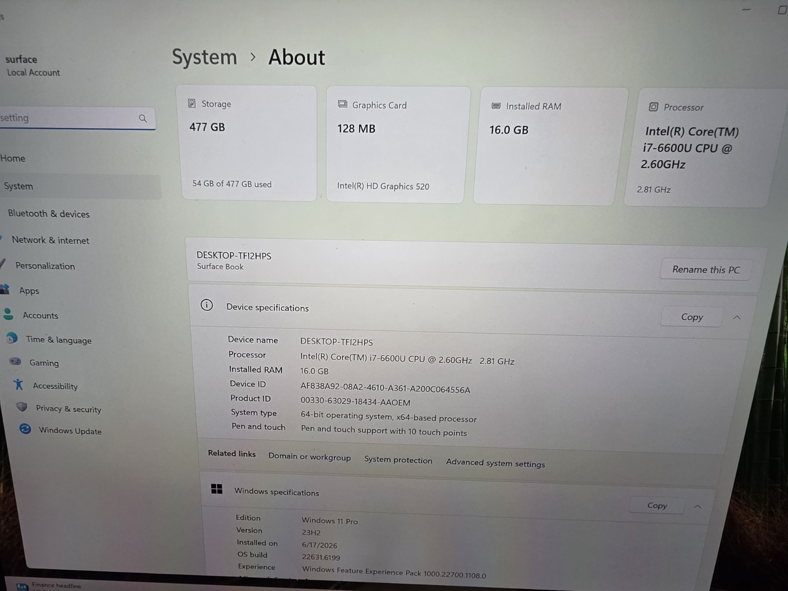 Surface Book Windows 11 512GB SSD Microsoft Intel i7-6600U, 2.6GHz, 16GB Ram