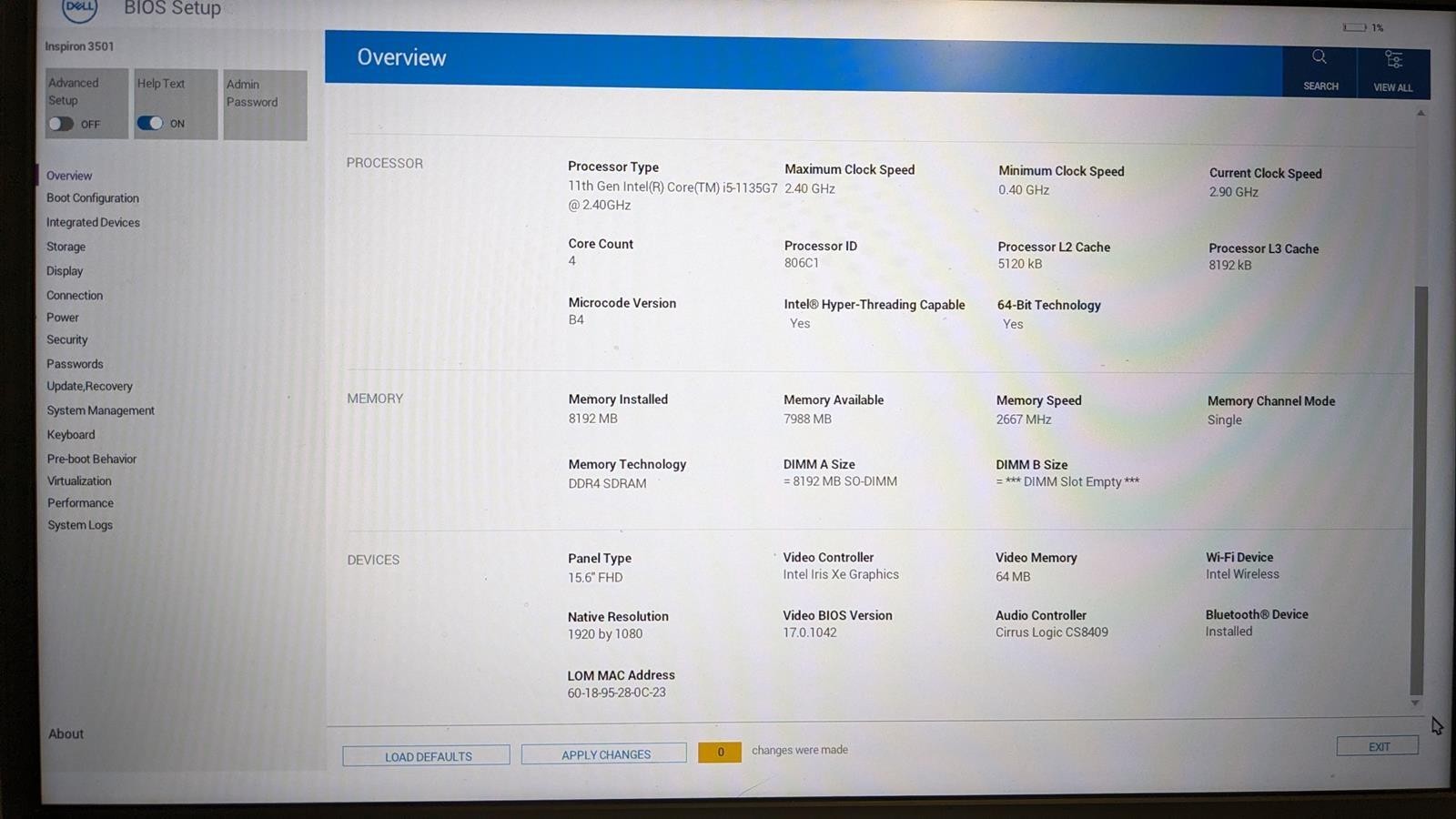 DELL INSPIRON 3501 i5-1135G7 @ 2.40GHz, 8GB RAM, NO HDD/OS