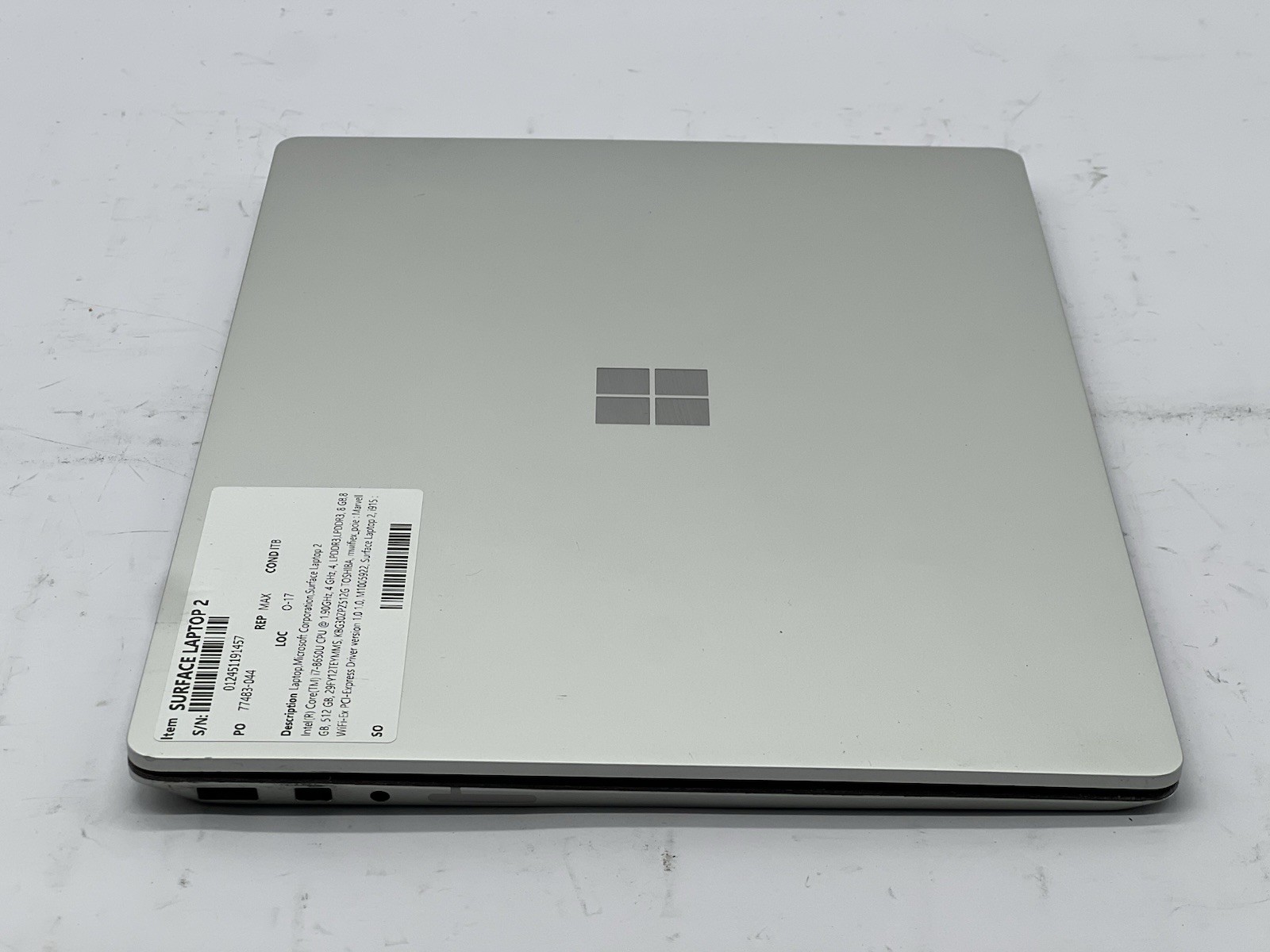 Microsoft Surface Laptop 2, i7-8650U, @ 1.90GHz, 16GB RAM, 512GB NVMe-No OS/AC