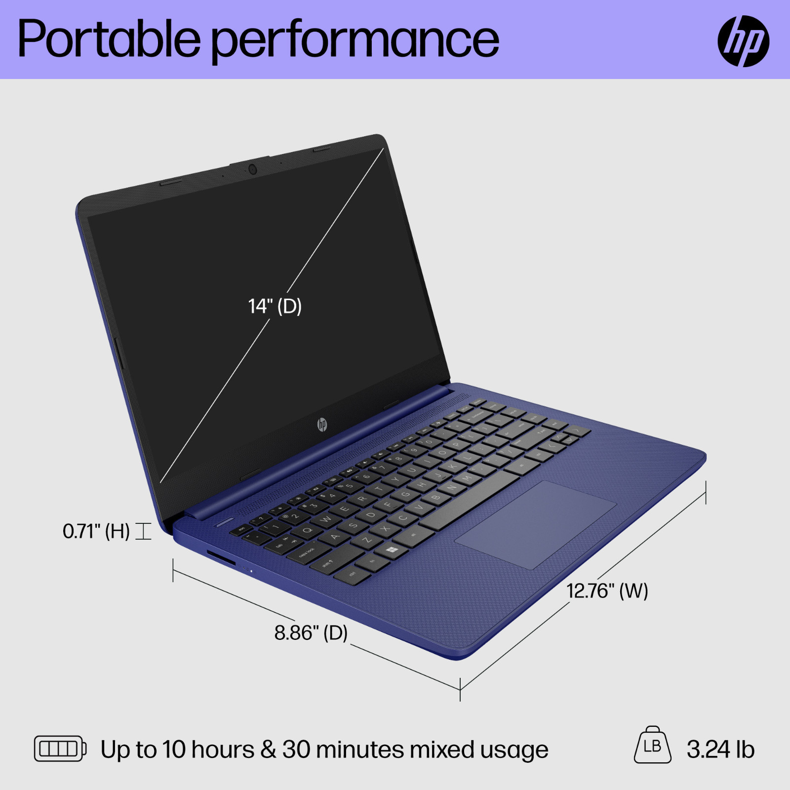HP Laptop Computer 14″, 8-Core Ryzen 7, 12GB RAM 256GB SSD, Win 11 Pro MS Office