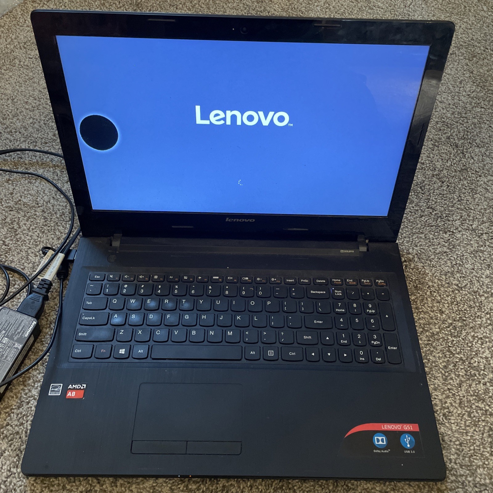 Lenovo G51-35 80M8 Laptop Computer Power Cord Works Factory Reset Screen Spot