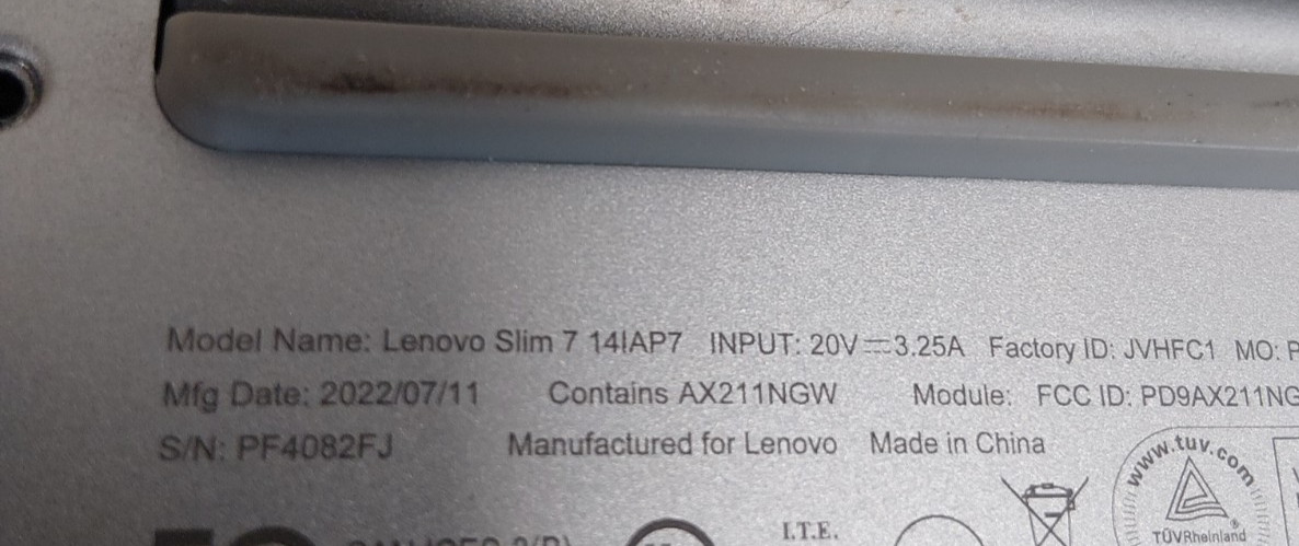 Lenovo Slim 7 14IAP7 FOR PARTS/NOT WORKING-CRACKED SCREEN #908
