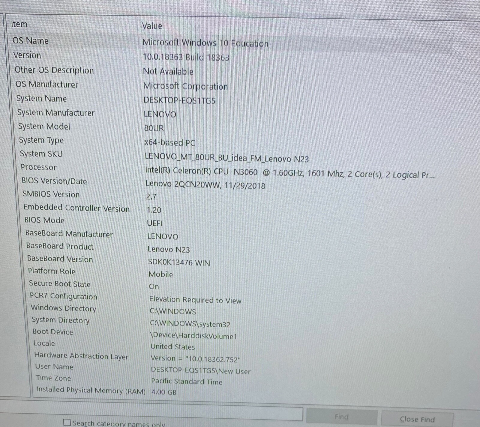 Lenovo N23 80UR Laptop_Intel Celeron N3060 CPU @ 1.60 GHz_4GB RAM_64GB SSD_Win10