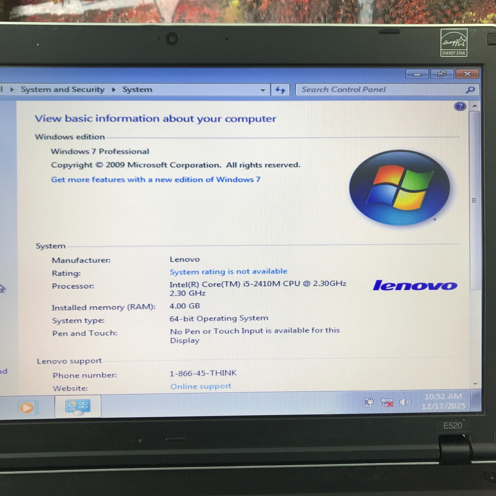Lenovo ThinkPad E520 Retro Gaming Laptop i5-2410M 2.3GHz 4GB RAM (Windows 7 Pro)