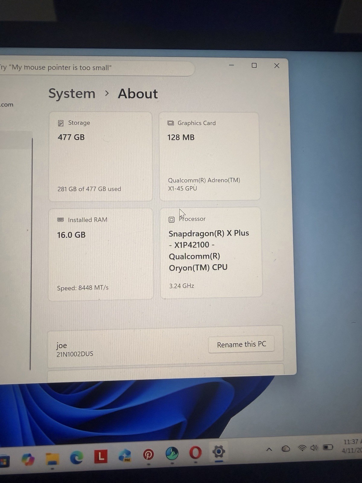 Lenovo ThinkPad 14″ Snapdragon X Plus 16GB RAM 477GB SSD Windows 11 Pro Black