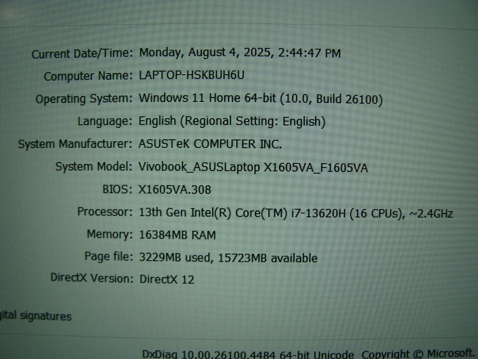 Asus VivoBook F1605VA Laptop 16″FHD+ Intel i7-13620H 2.4GHz 16GB 512GB Warranty