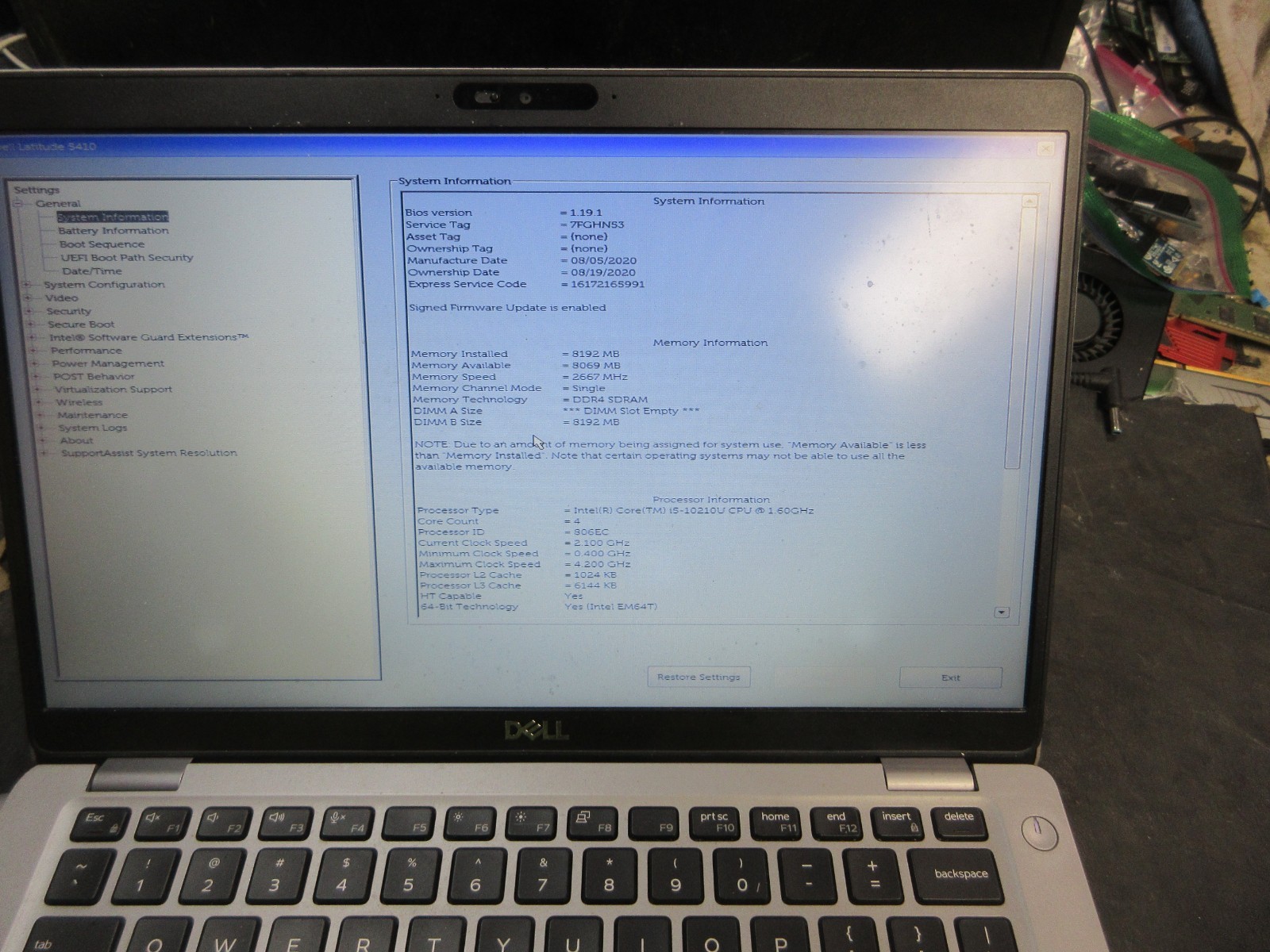 Dell Latitude 5410 14” i7-10810U 1.1GHZ 4GB 256GB SSD WIFI GD BATT NO OS