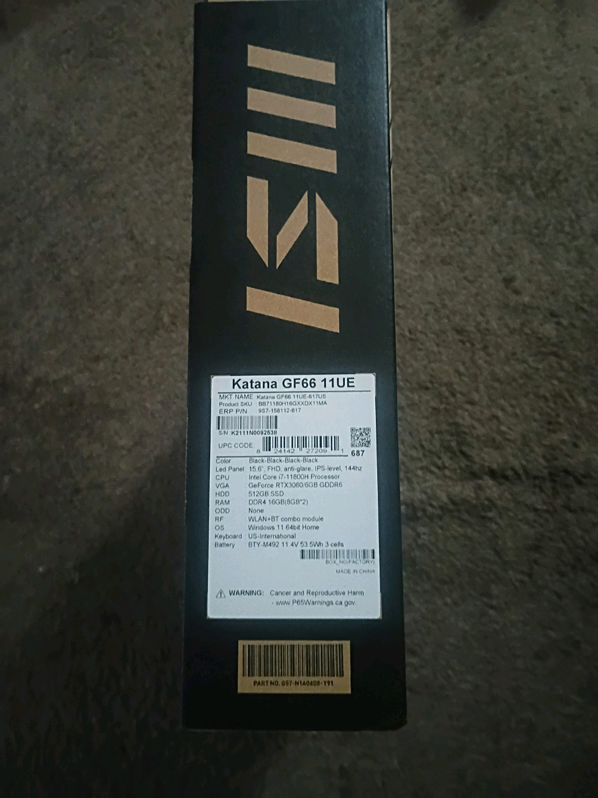 MSI Katana GF66 11UE 15.6″ Gaming Laptop i7-11800H 16GB 512GB RTX3060