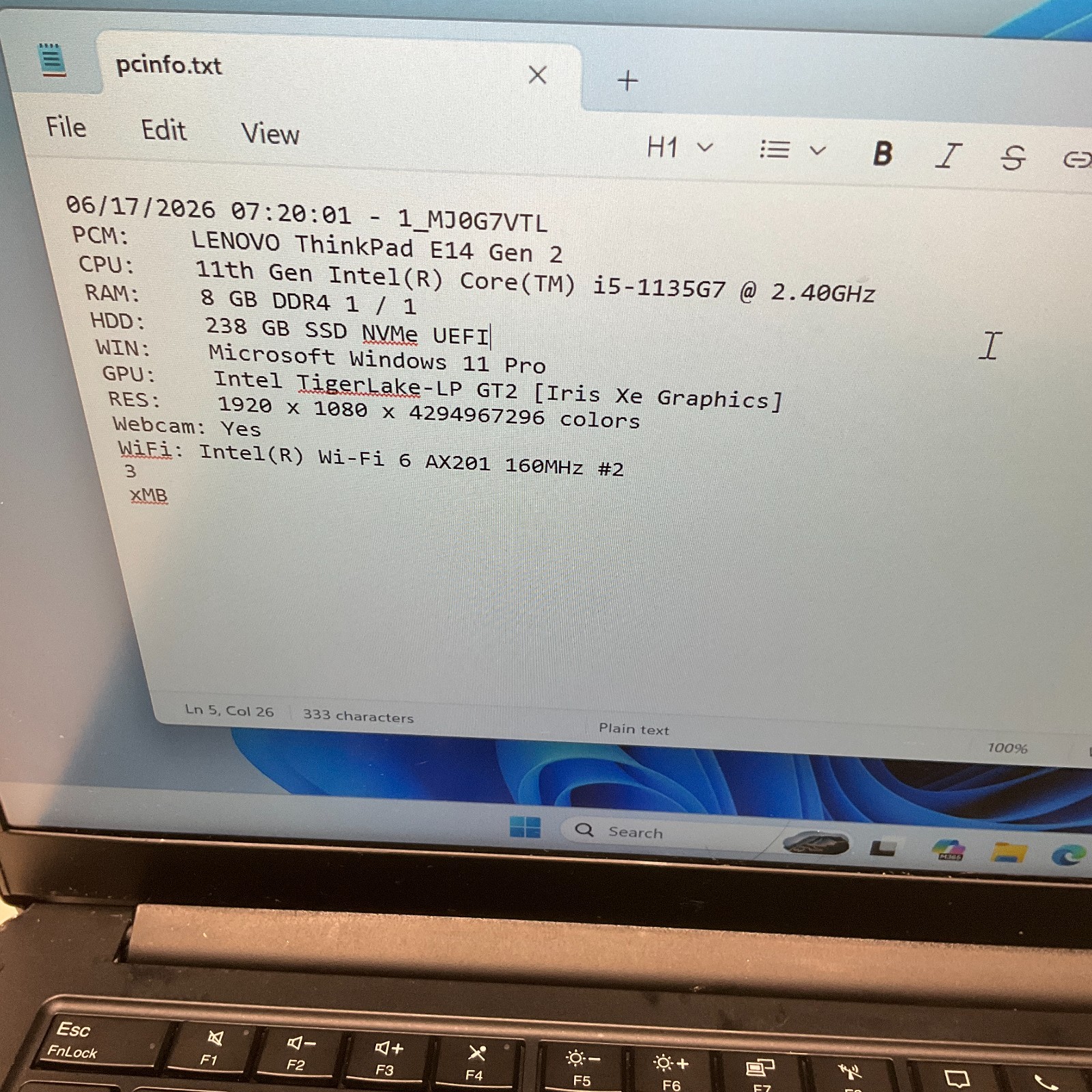 Lenovo Thinkpad E14 Gen 2 Intel I5-1135G7 8GB 256GB SSD Windows 11 Pro Laptop