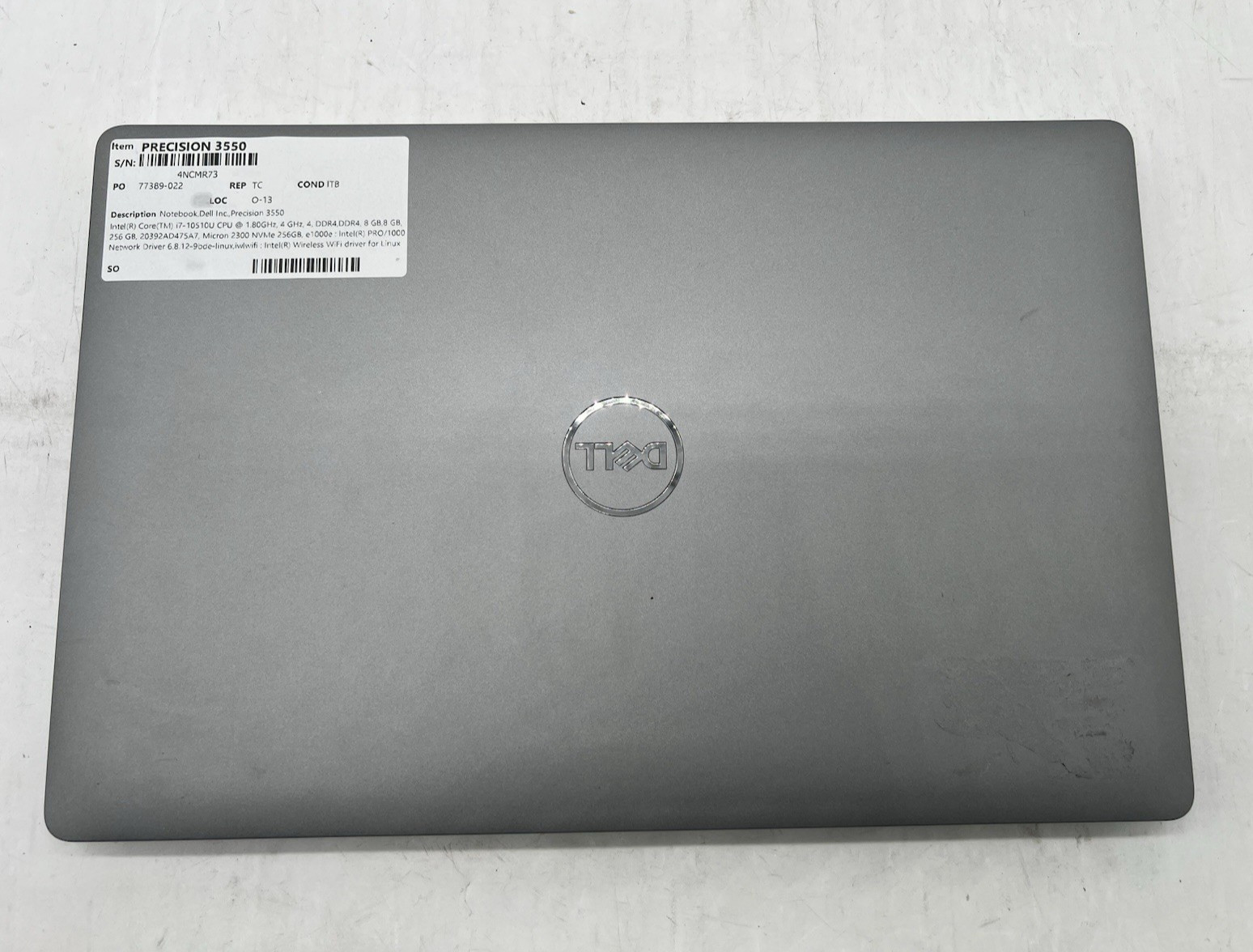 Dell Precision 3550, i7-10510U CPU, @1.80GHz, 16GB RAM, 256GB NVMe-No OS/Charger