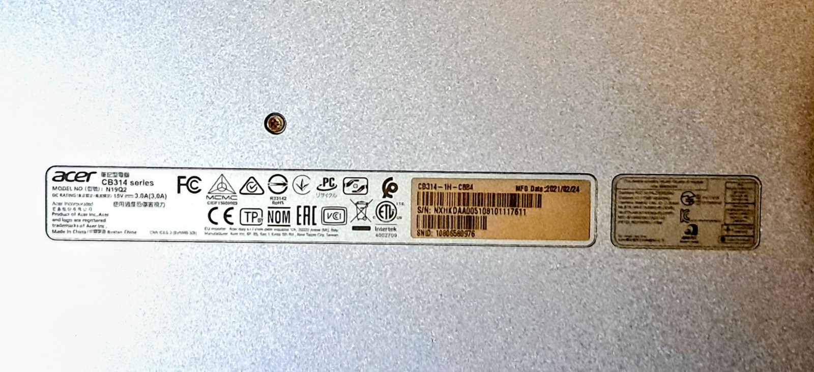 ACER CHROMEBOOK 314 SILVER 14″ inch 4GB 32GB Fully Functional Wiped Clean