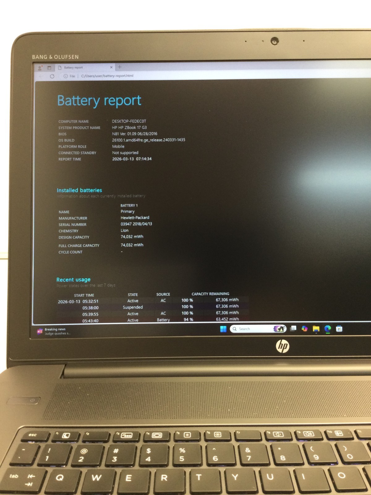 HP ZBook 17 G3 core i7 6th gen 2.60ghz 128GB SSD 8GB RAM 17.3” WIN 11 PRO