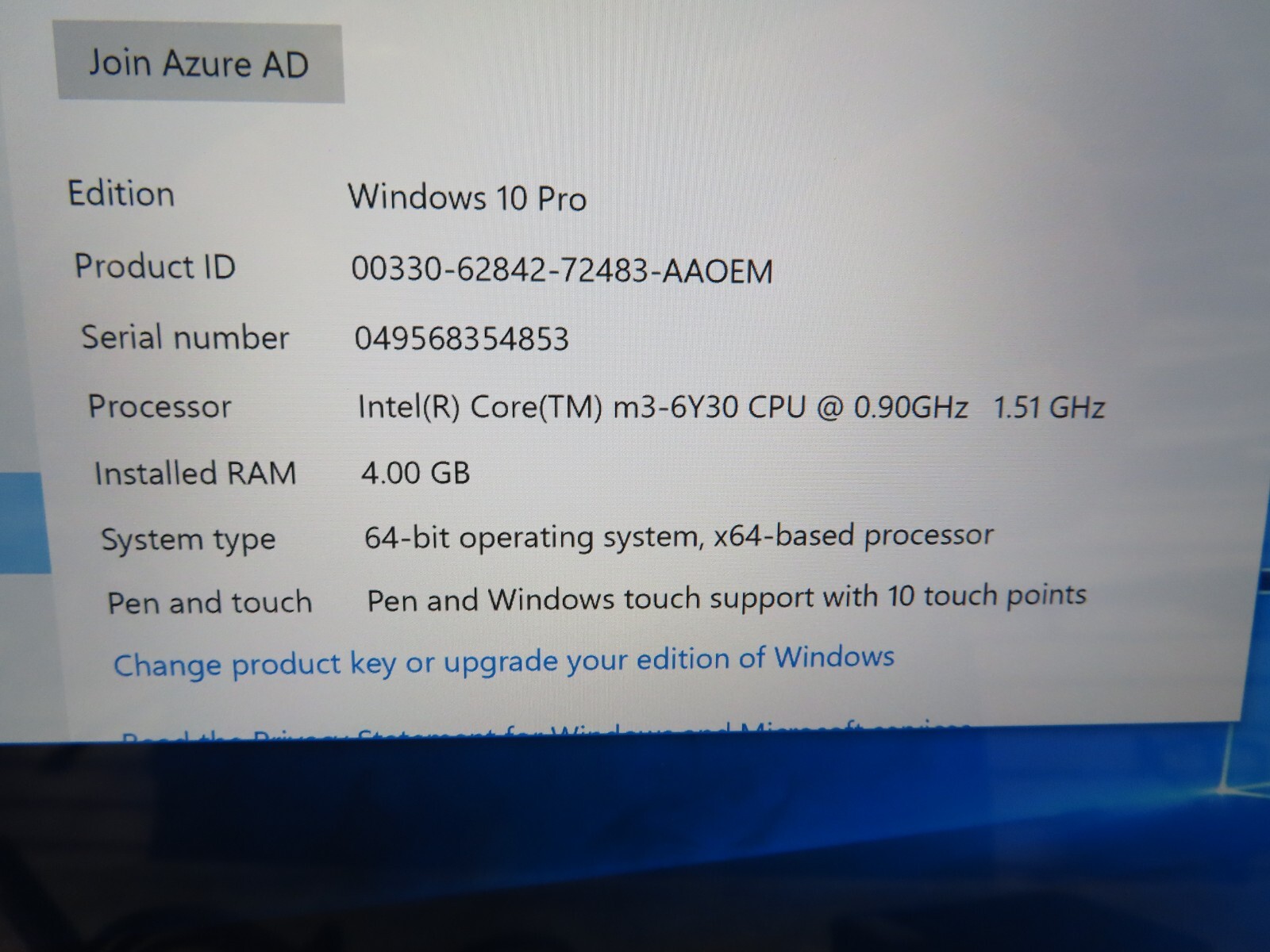 Microsoft Surface Pro 4 1724 Intel Core M3-6Y30 0.9GHz 128GB SSD 4GB DDR3 Silver