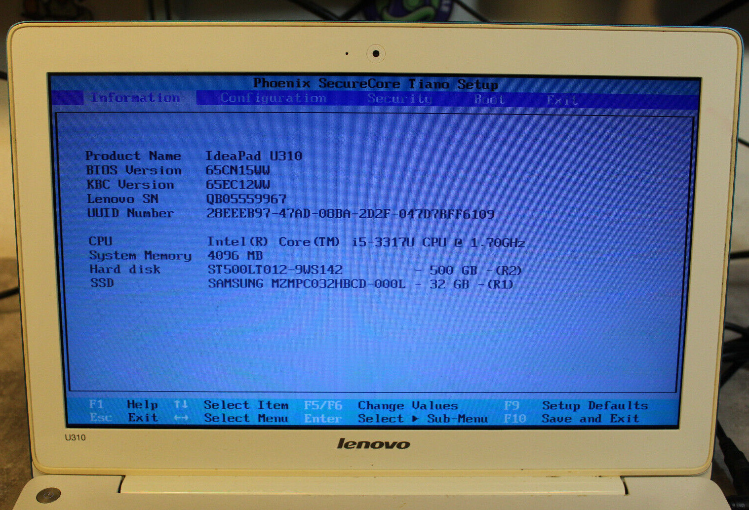 Lenovo IdeaPad U310 For Parts 500GB HD Booted Wiped 4GB Ram i5-337U 1.7 GHz