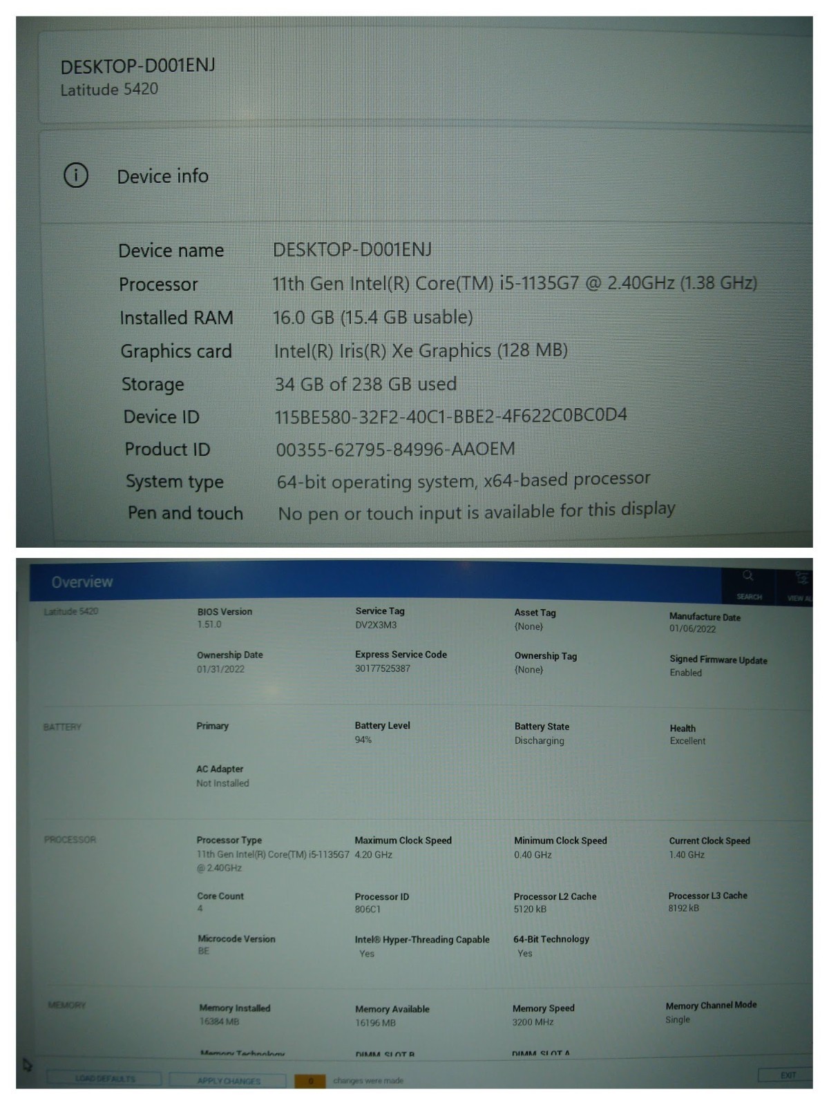 Dell Latitude 5420 14″FHD intel i5-1135G7 2.4GHz 16GB 256GB SSD W11Pro +Charger