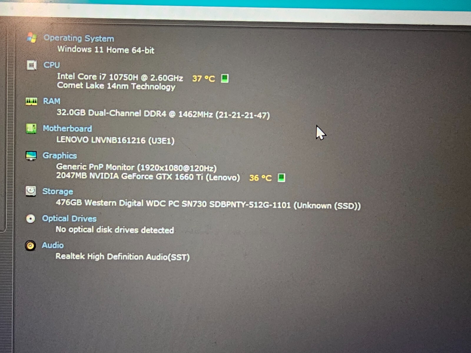 Lenovo Legion 5 gaming laptop, GTX 1660Ti, Intel Core i7 10th Gen, 32 GB of Ram