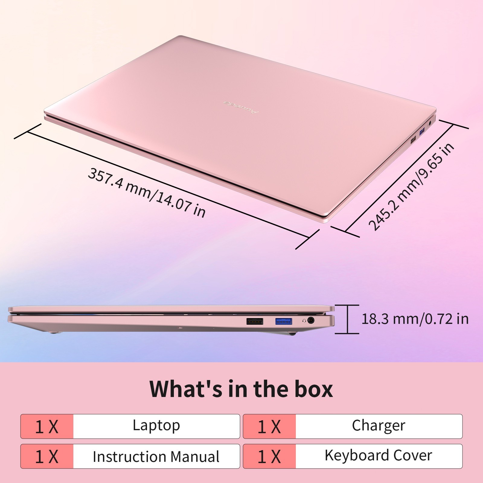 Auusda 16″ Thin & Light Home Laptop, Intel i3, 16GB RAM, 1024GB SSD, Win 11 Pro