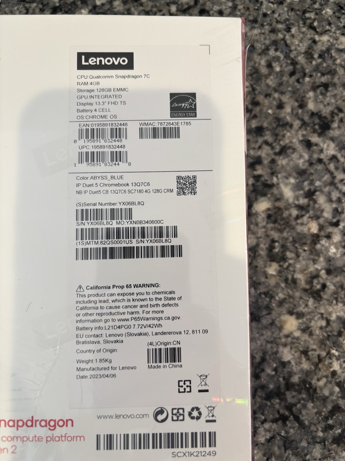 Lenovo IP Duet 5 Chromebook 13Q7C6 13.3″ 128GB eMMC, Qualcomm Snapdragon 7c Gen