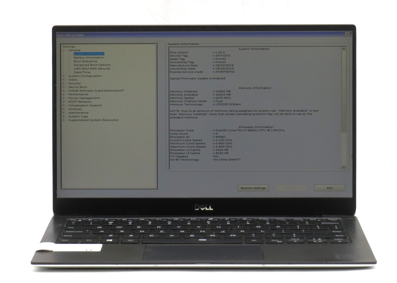 Dell XPS 13 9380 | i7-8665U @ 1.90 | 16GB RAM | 256GB M.2 NVME | No OS/AC