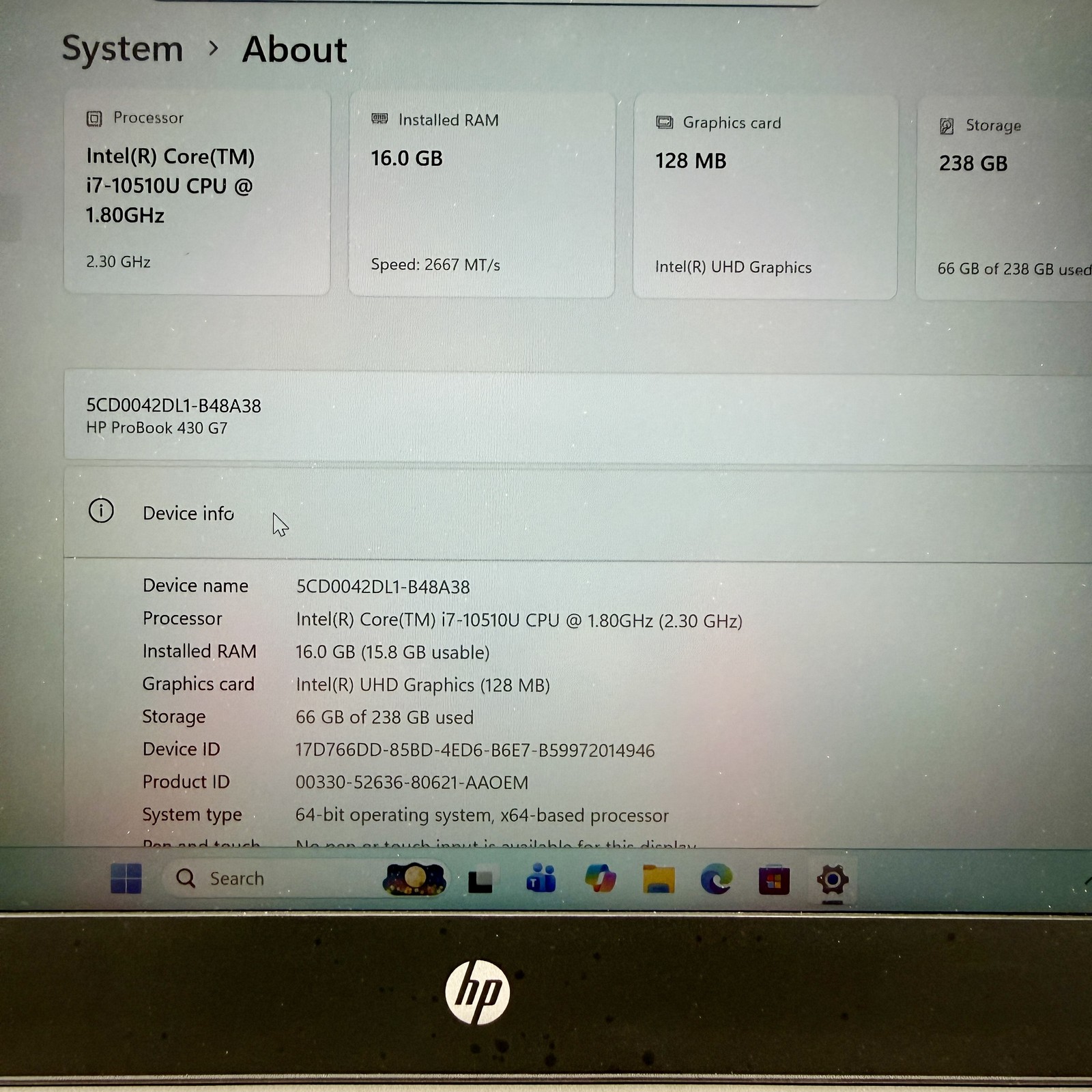 HP ProBook 430 G7 13.3″ Laptop i7-10510U 1.80GHz 16GB RAM 256GB SSD Win 11 Pro