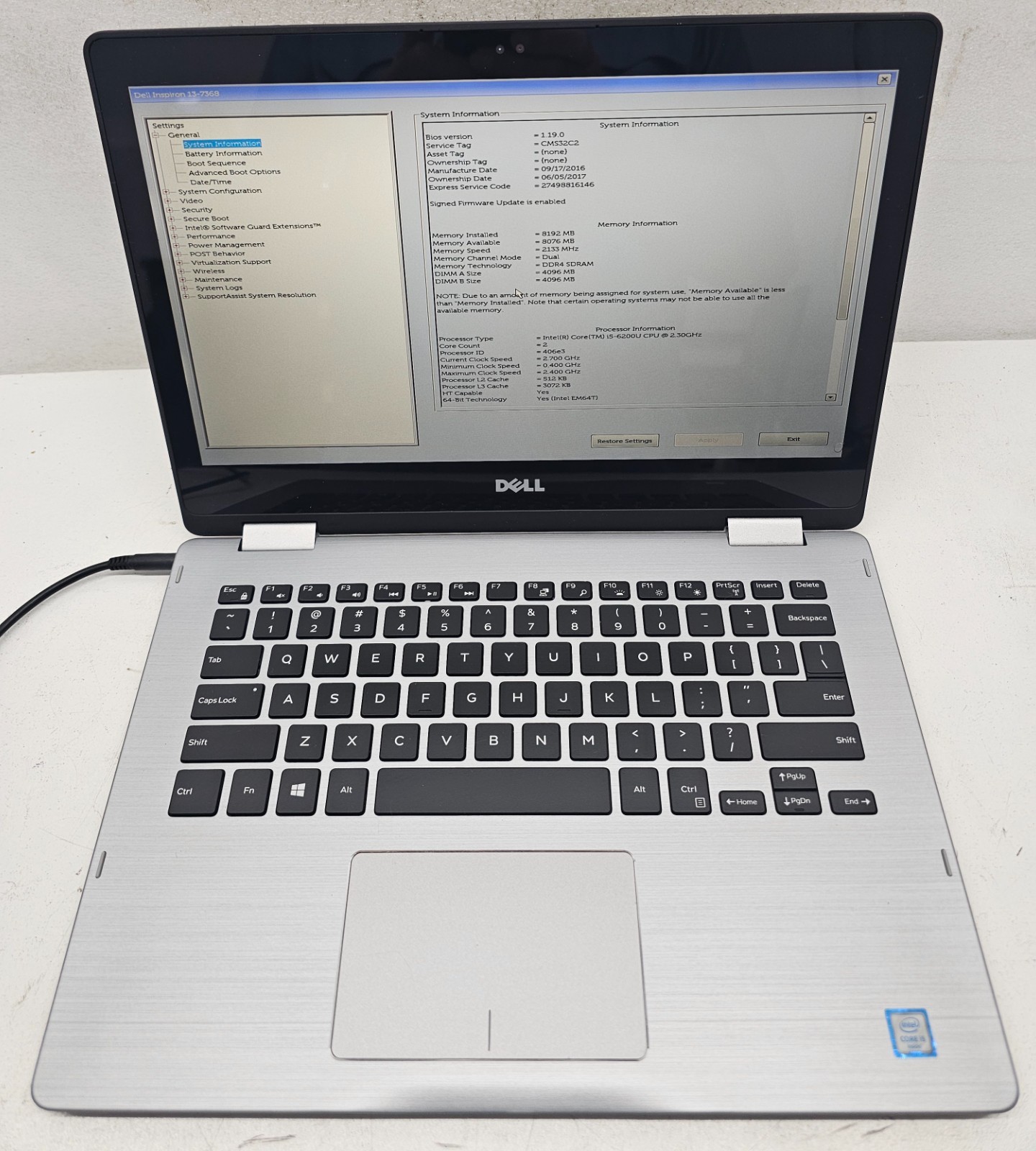 Dell Inspiron 13-7368 Laptop Intel Core i5-6200U 8GB Ram NO HD/OS/BATT (FL)