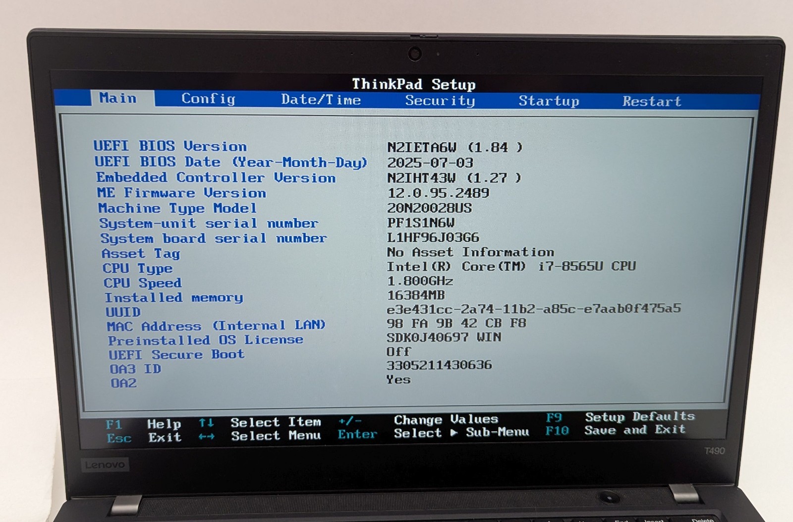 Incomplete Lenovo ThinkPad T490 14″ Laptop Intel Core i7-8565U 1.80GHz 16GB RAM
