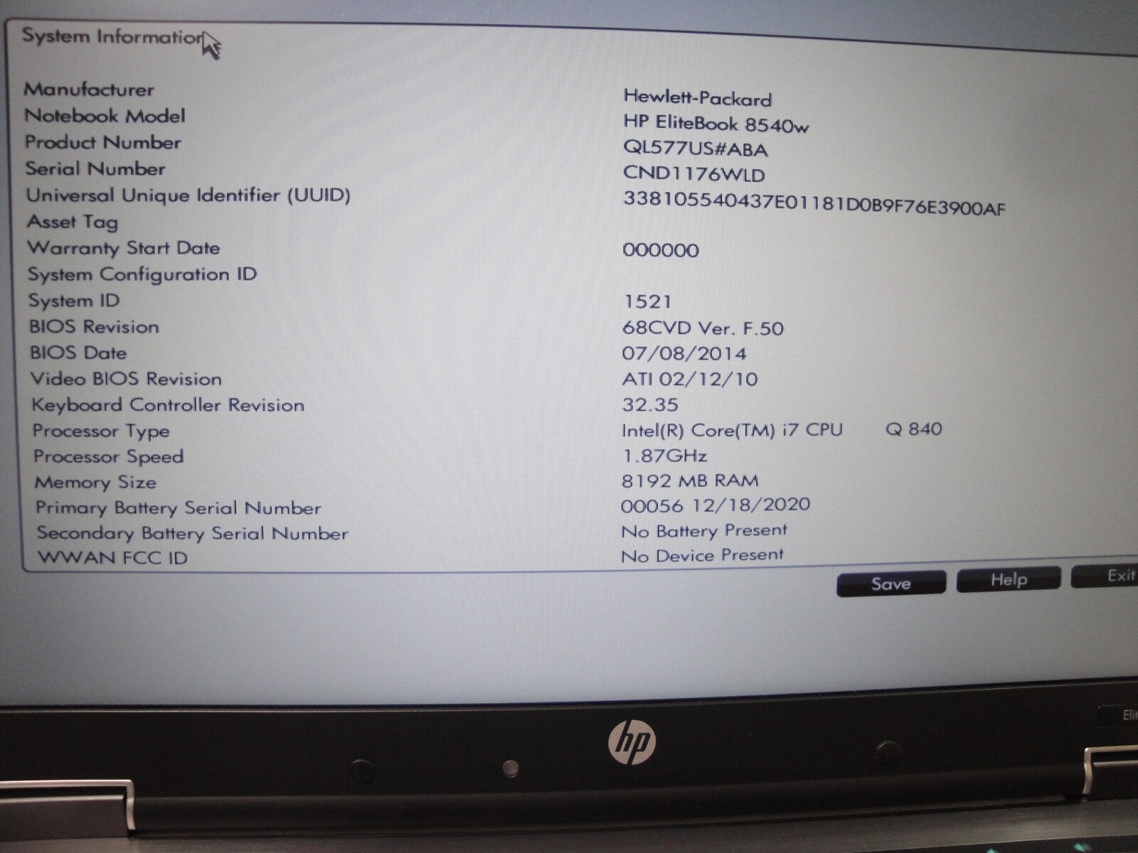 HP EliteBook 8540W Core i7 Quad 1.87 16GB New 512Gb SSD ATI Radeon DVD Win10