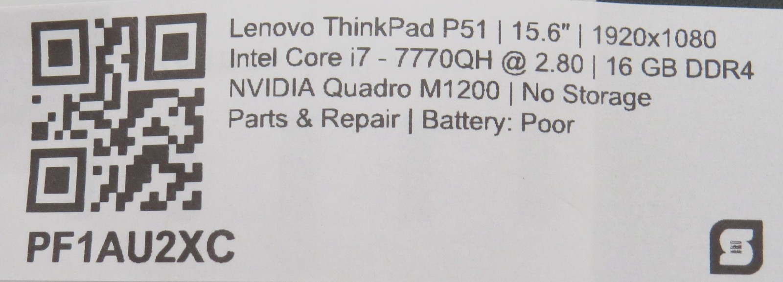 Lenovo ThinkPad P51 | I7-7770QH @ 2.8GHz | 16GB DDR4 | 15.6″ | NO HD/OS | READ